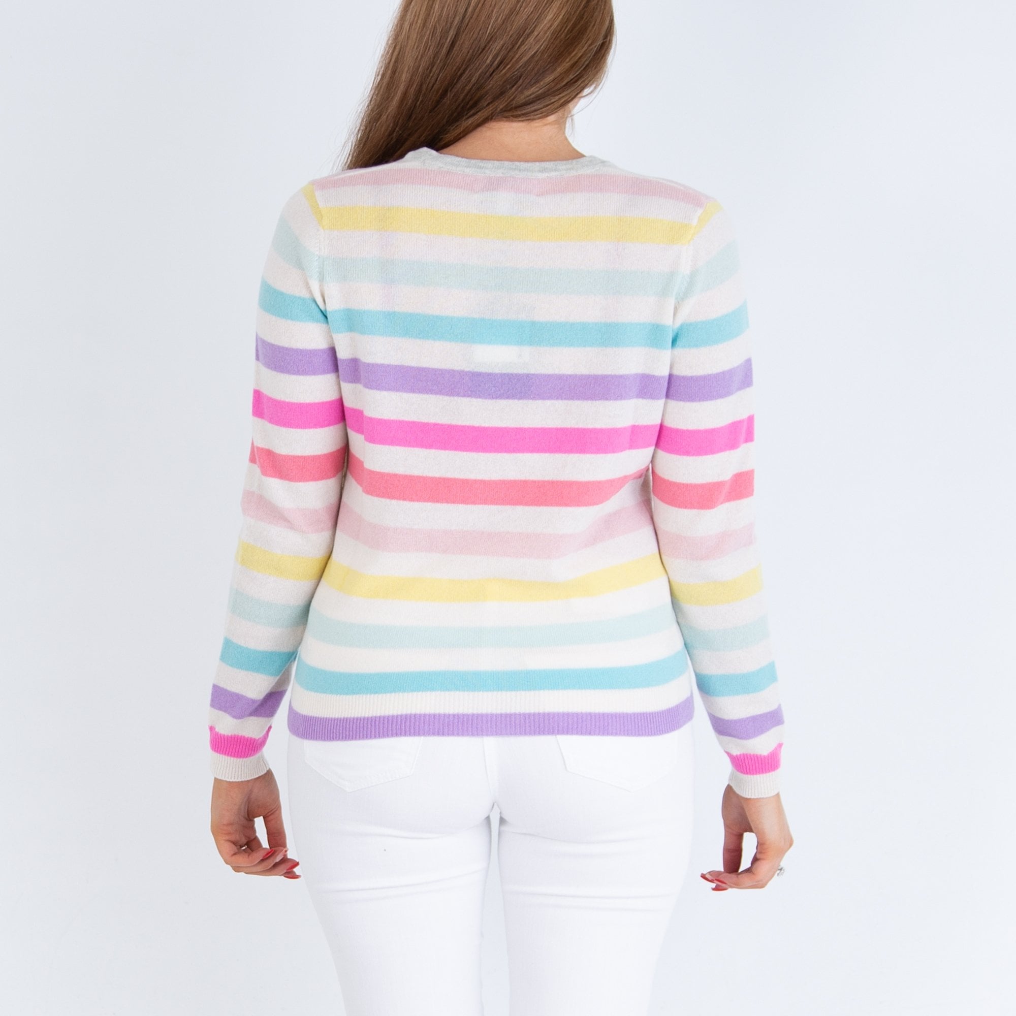 &Isla Austen V Neck Stripe Cashmere Jumper White Multi