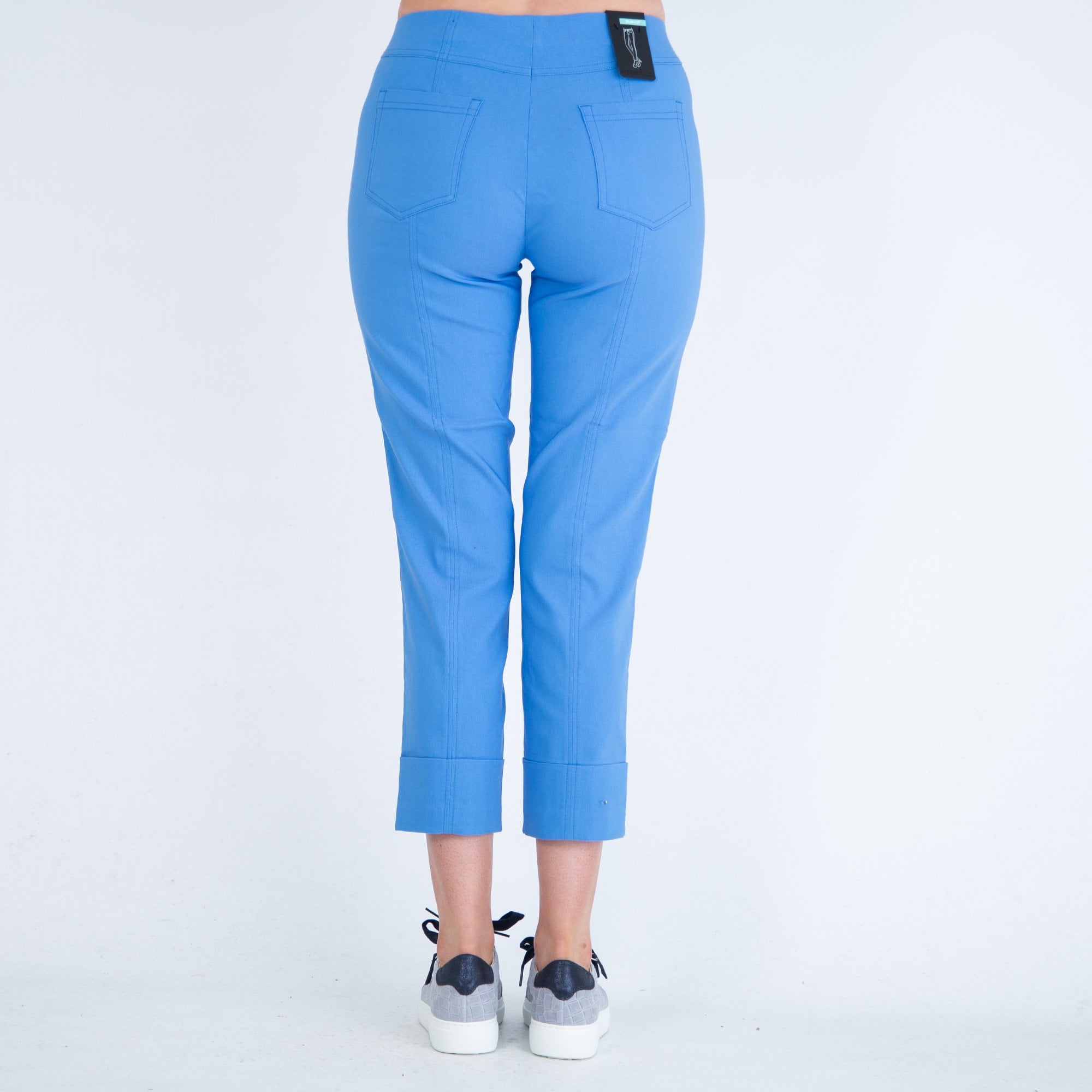 Robell Bella 09 Slim Leg Pull On Trouser With Turn Up Mid Blue 600