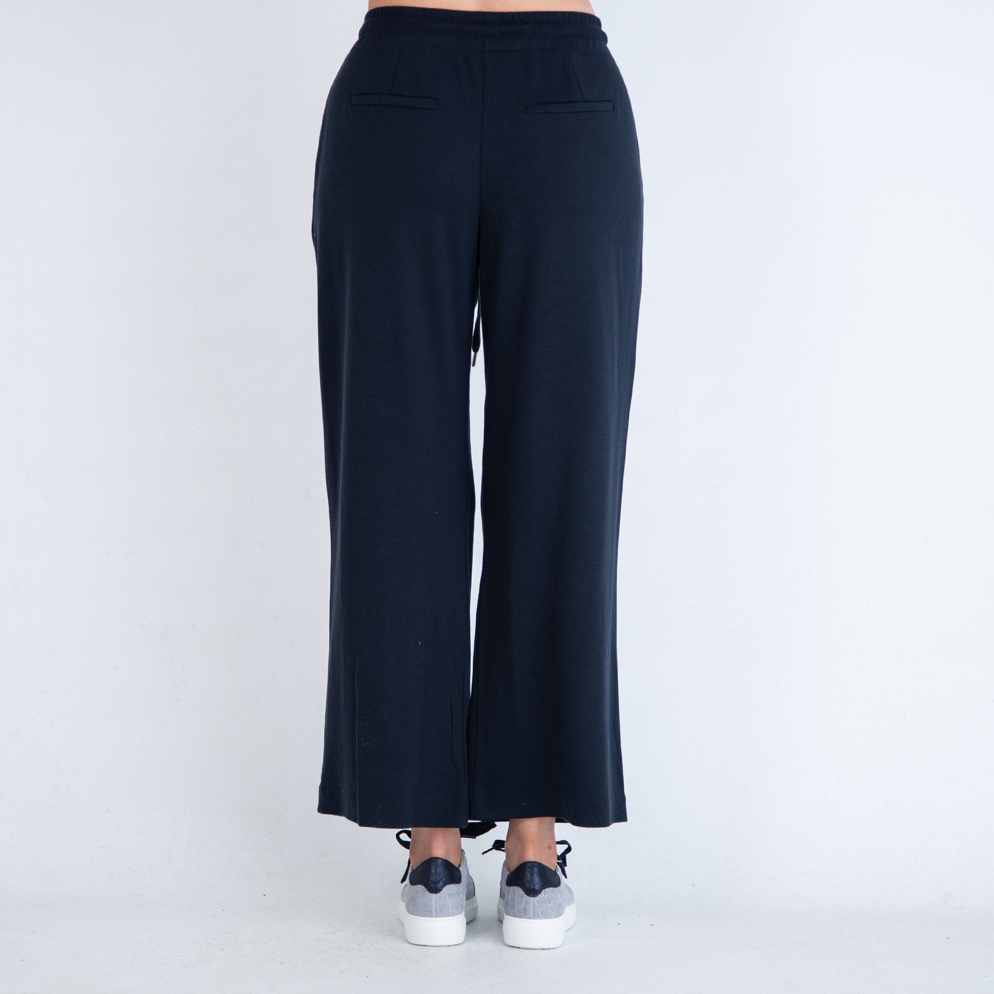 Milano Italy Wide Leg Jersey Pant With Glitter Drawstring Navy