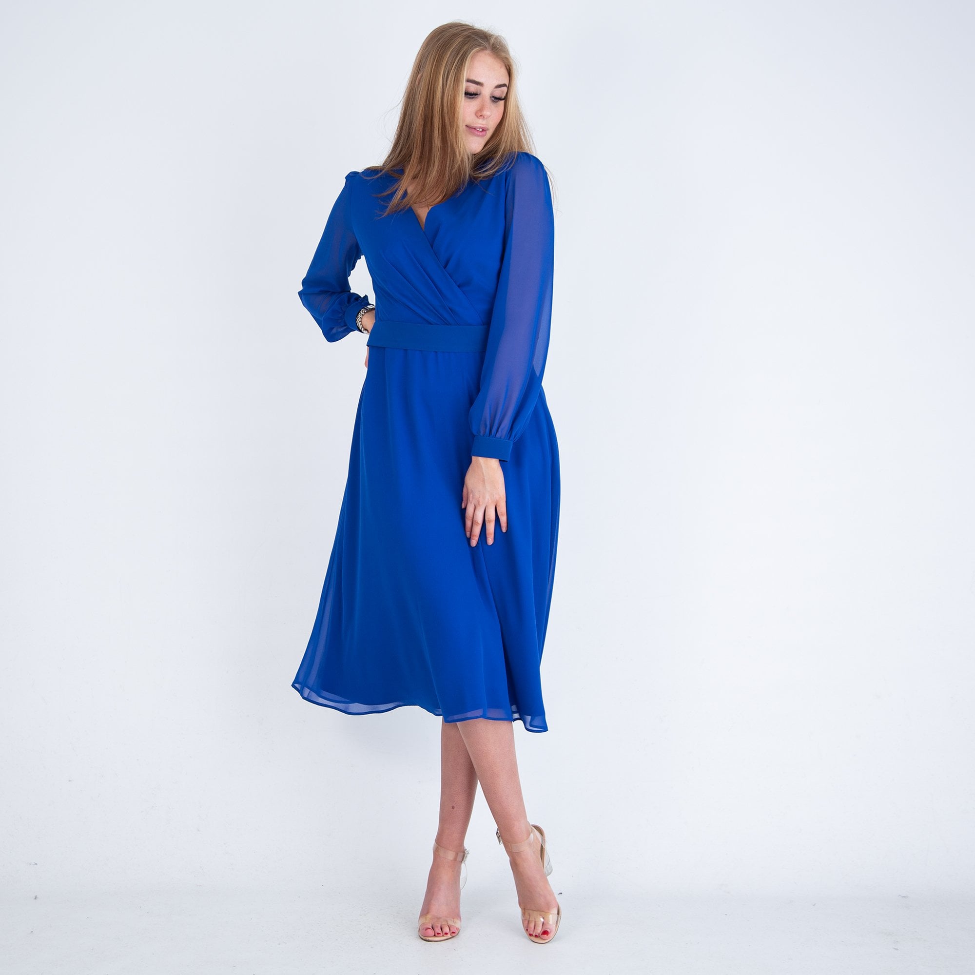 Bariloche Rociana Wrap V Neck Belted Dress Cobalt