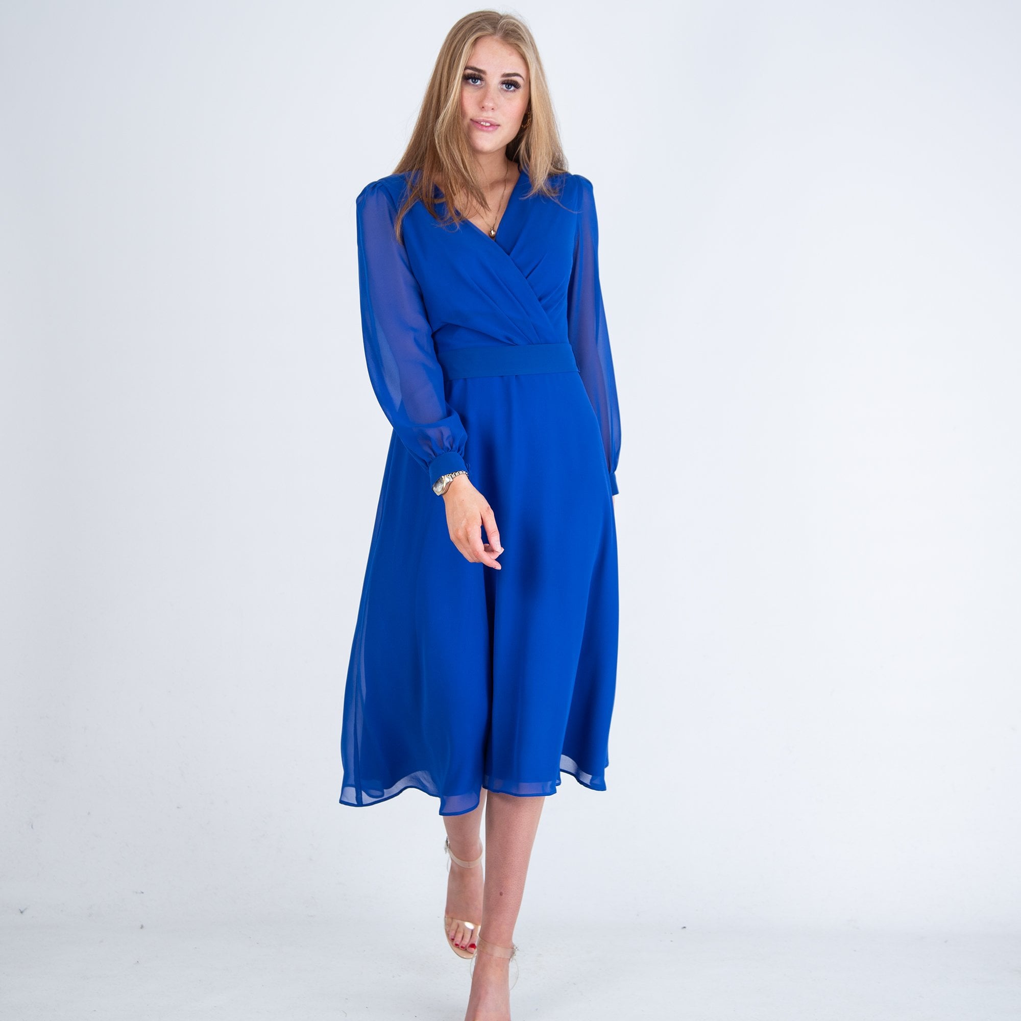 Bariloche Rociana Wrap V Neck Belted Dress Cobalt