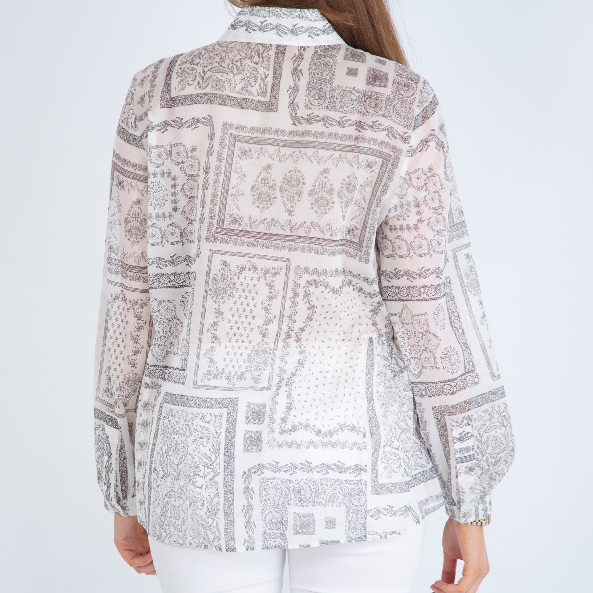 Luisa Cerano Tile Print Blouse With Shirt Collar White/grey