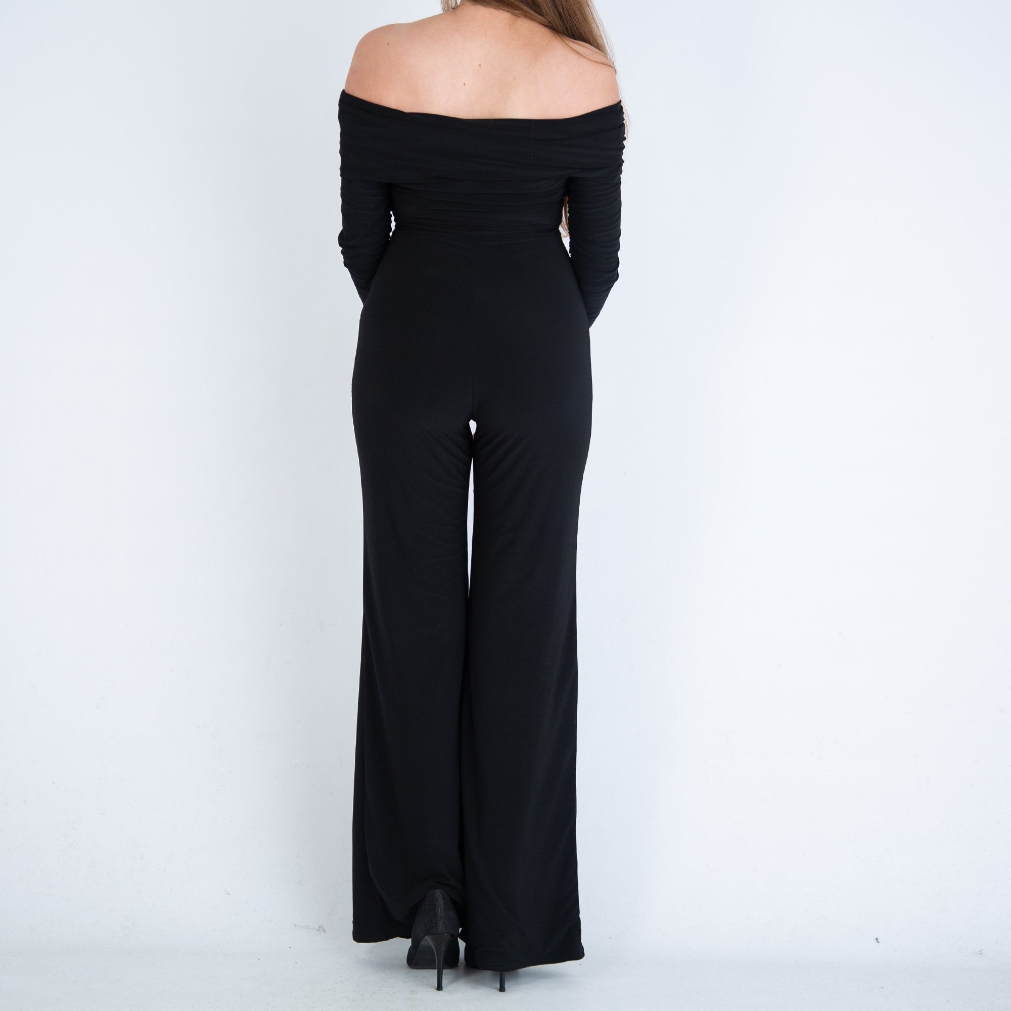 Red Carpet Ready Cross Over Bardot Jumpsuit Black