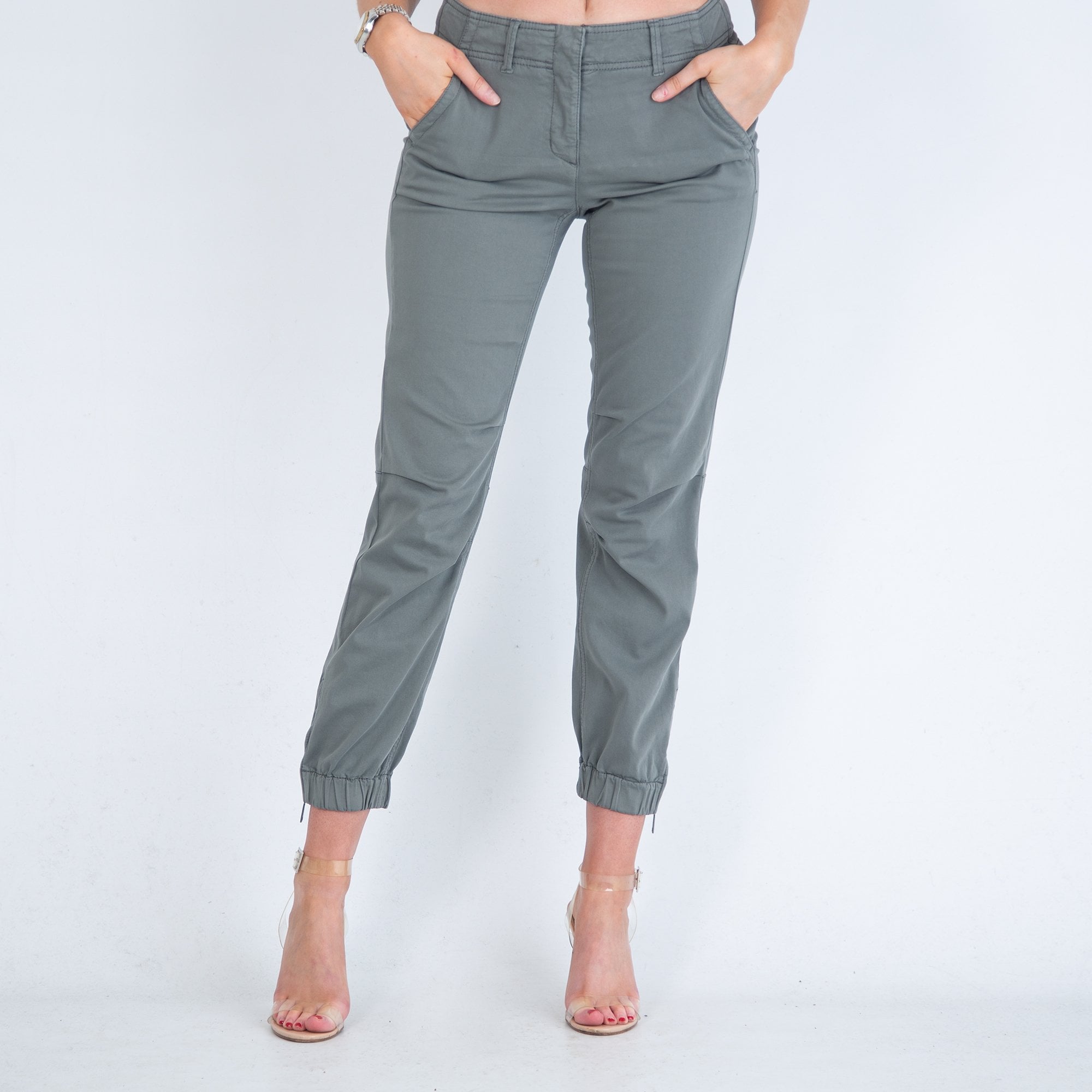 Luisa Cerano Cotton Jean With Elastic Hem And Zip Grey