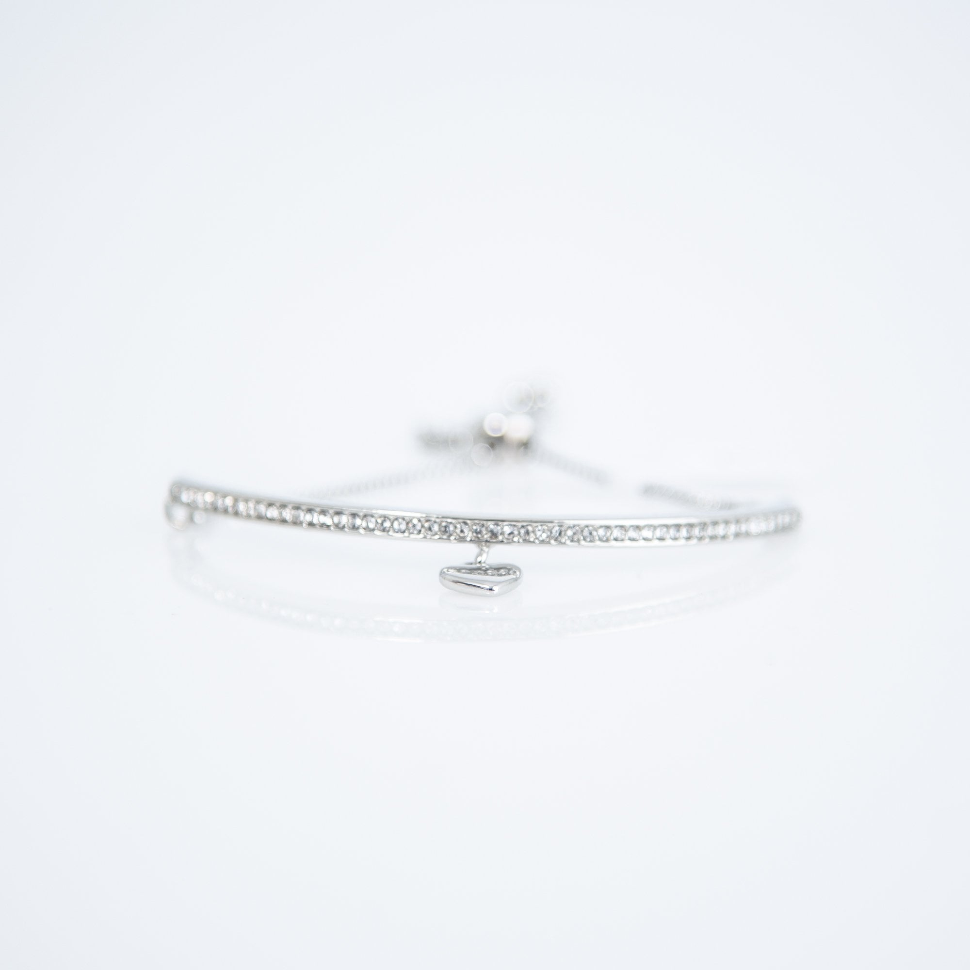 D&x London C Shape Diamonte Bangle With Heart Pendant Silver