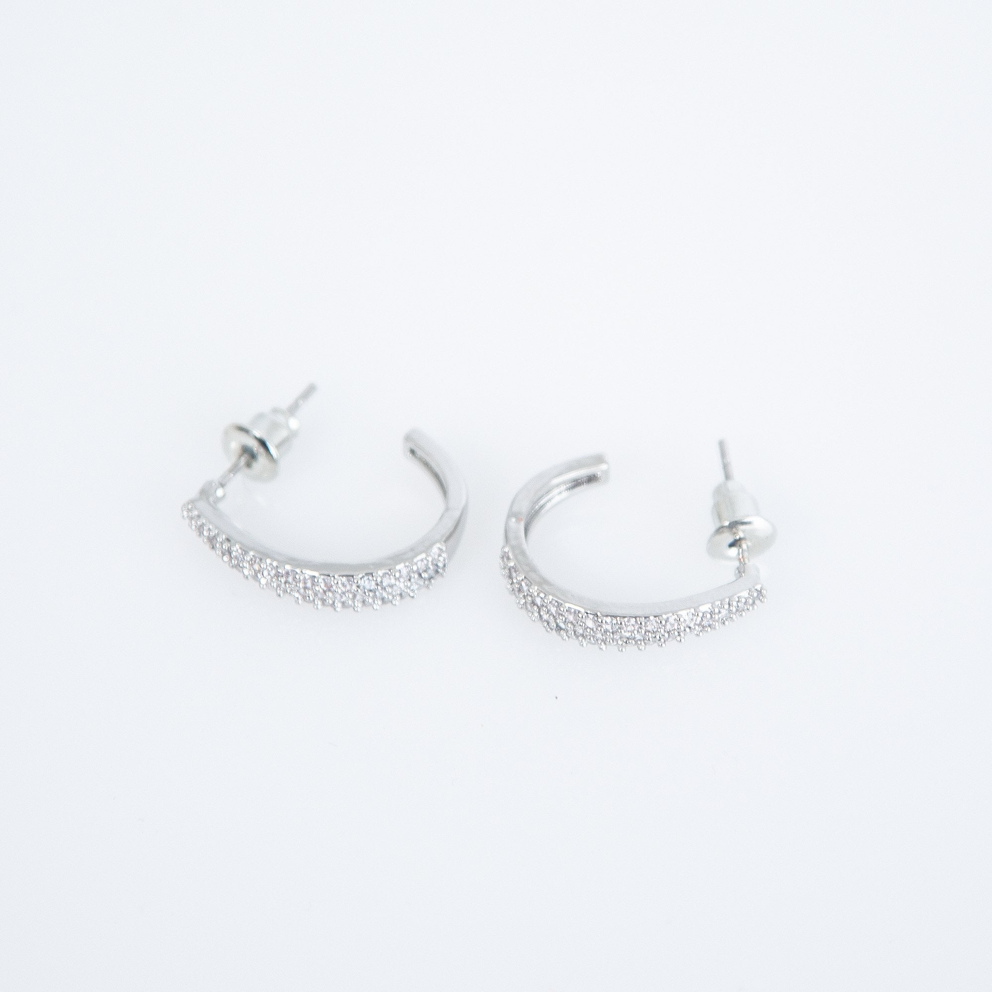 D&x London J Shape Diamonte Earrings Silver