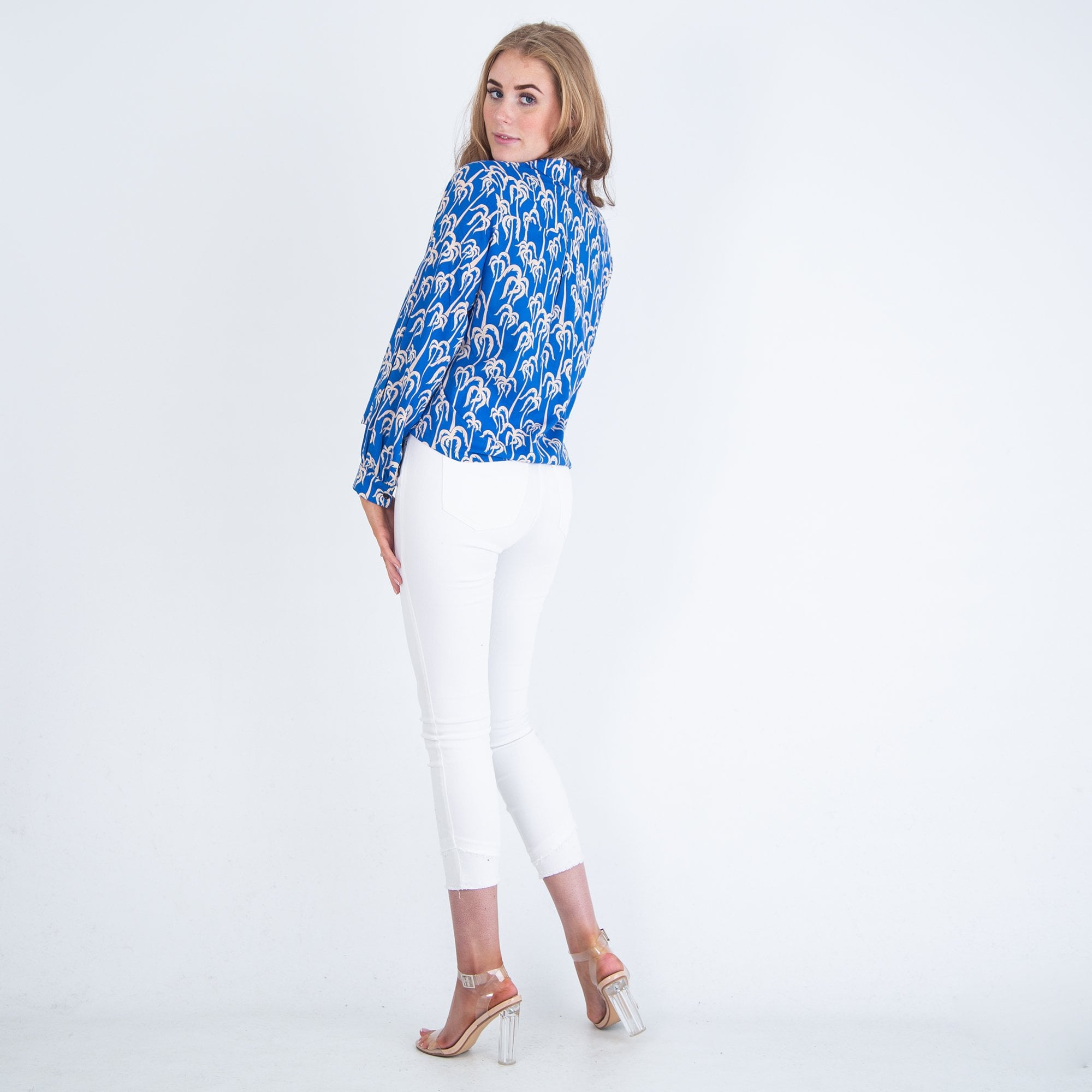 Scotch & Soda Short Boxy Palm Tree Shirt Blouse Cobalt/nude