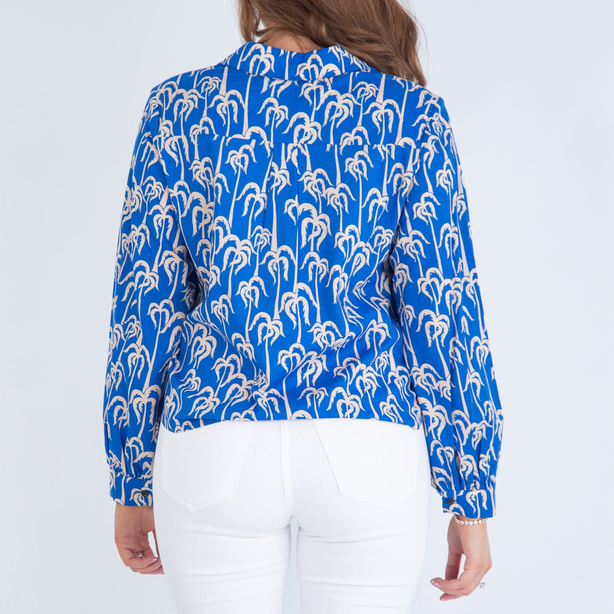 Scotch & Soda Short Boxy Palm Tree Shirt Blouse Cobalt/nude