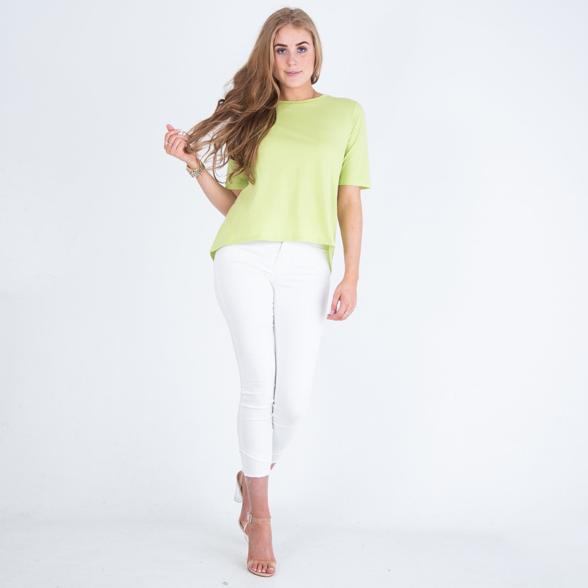 Luisa Cerano Dip Back T-shirt With Mini Pleat Back Lime