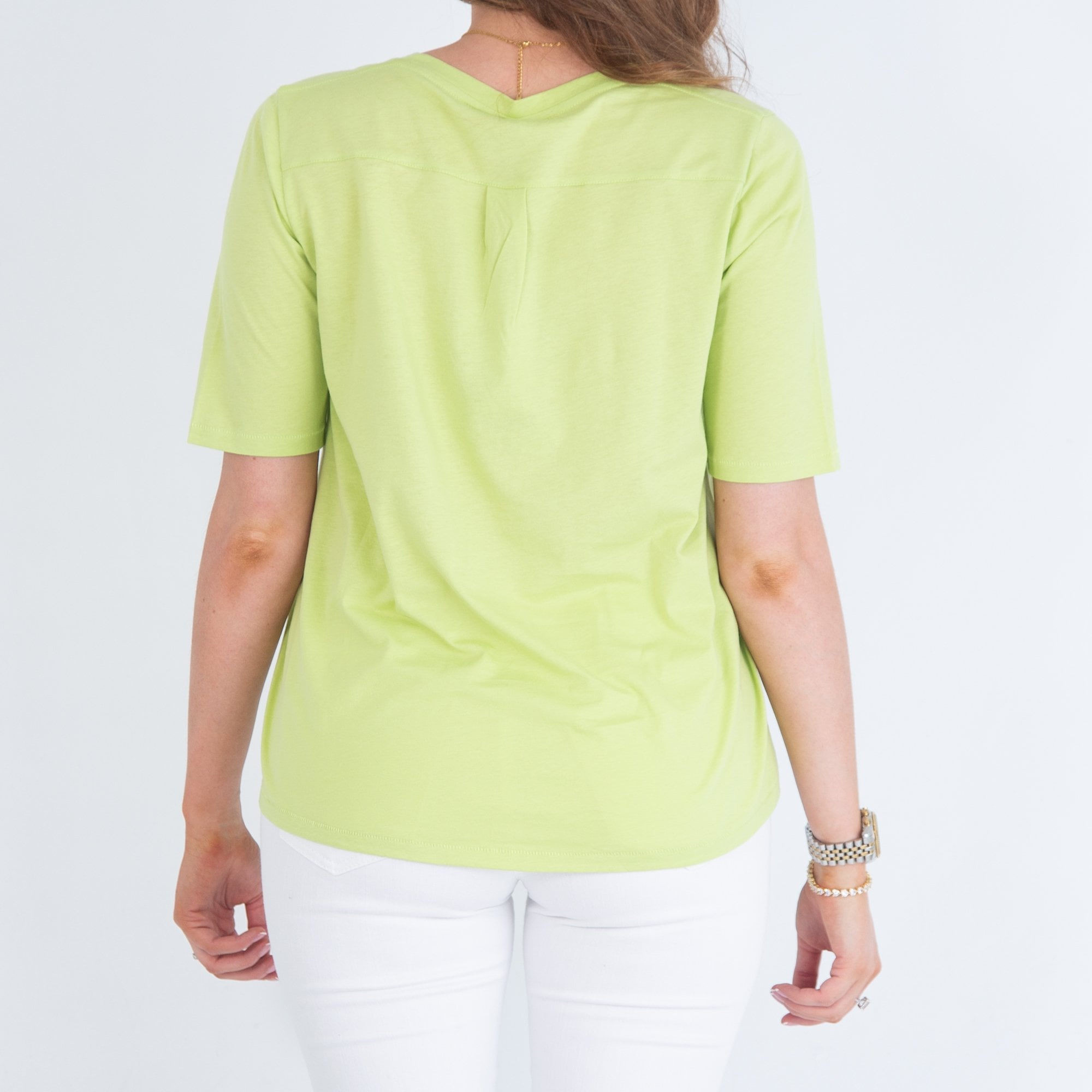 Luisa Cerano Dip Back T-shirt With Mini Pleat Back Lime