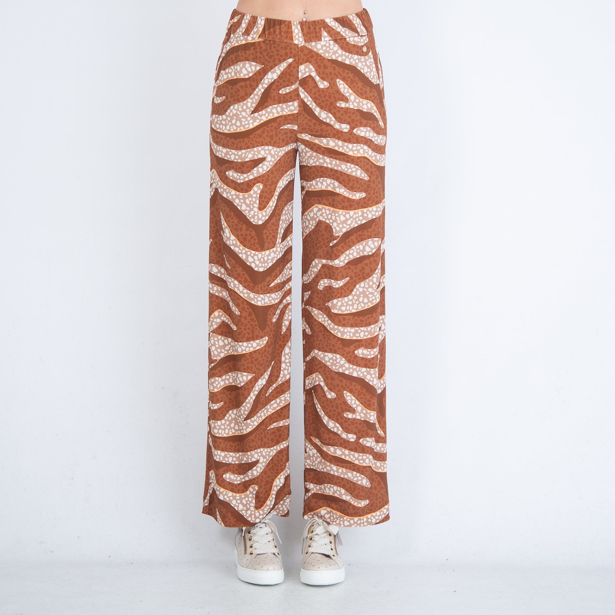 Marc Cain Animal Print Elastic Waist Palazzo Pant Toffee