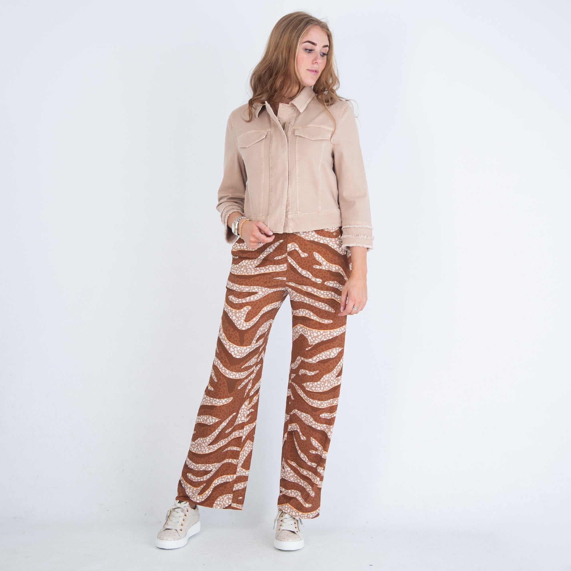Marc Cain Animal Print Elastic Waist Palazzo Pant Toffee