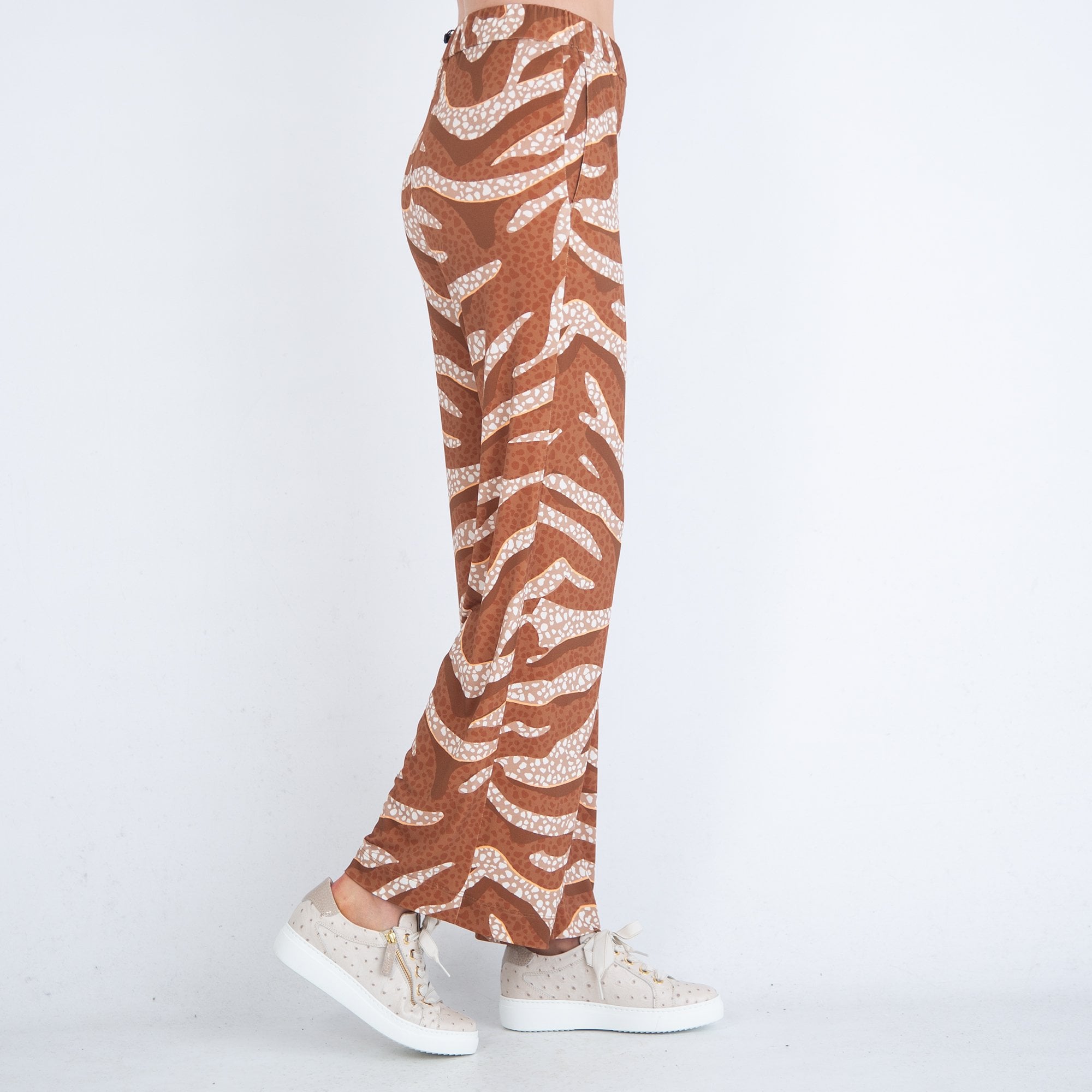 Marc Cain Animal Print Elastic Waist Palazzo Pant Toffee