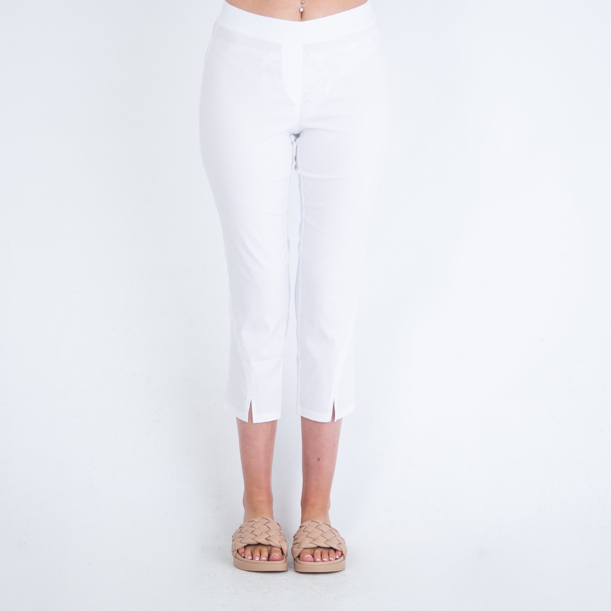 Simclan Pull On Poplin Cropped Stretch Trouser White
