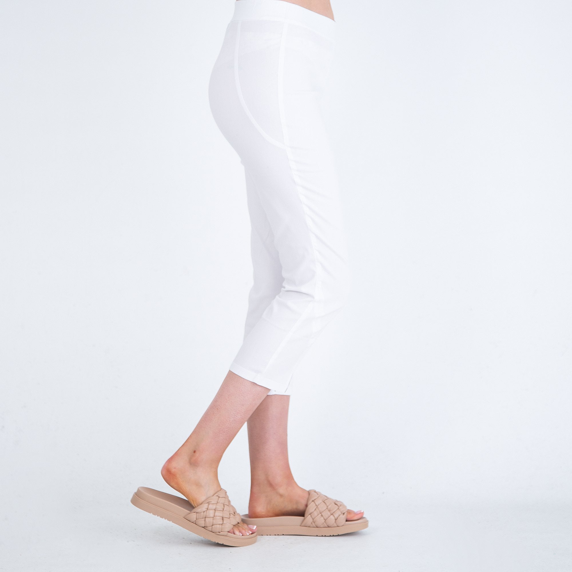Simclan Pull On Poplin Cropped Stretch Trouser White