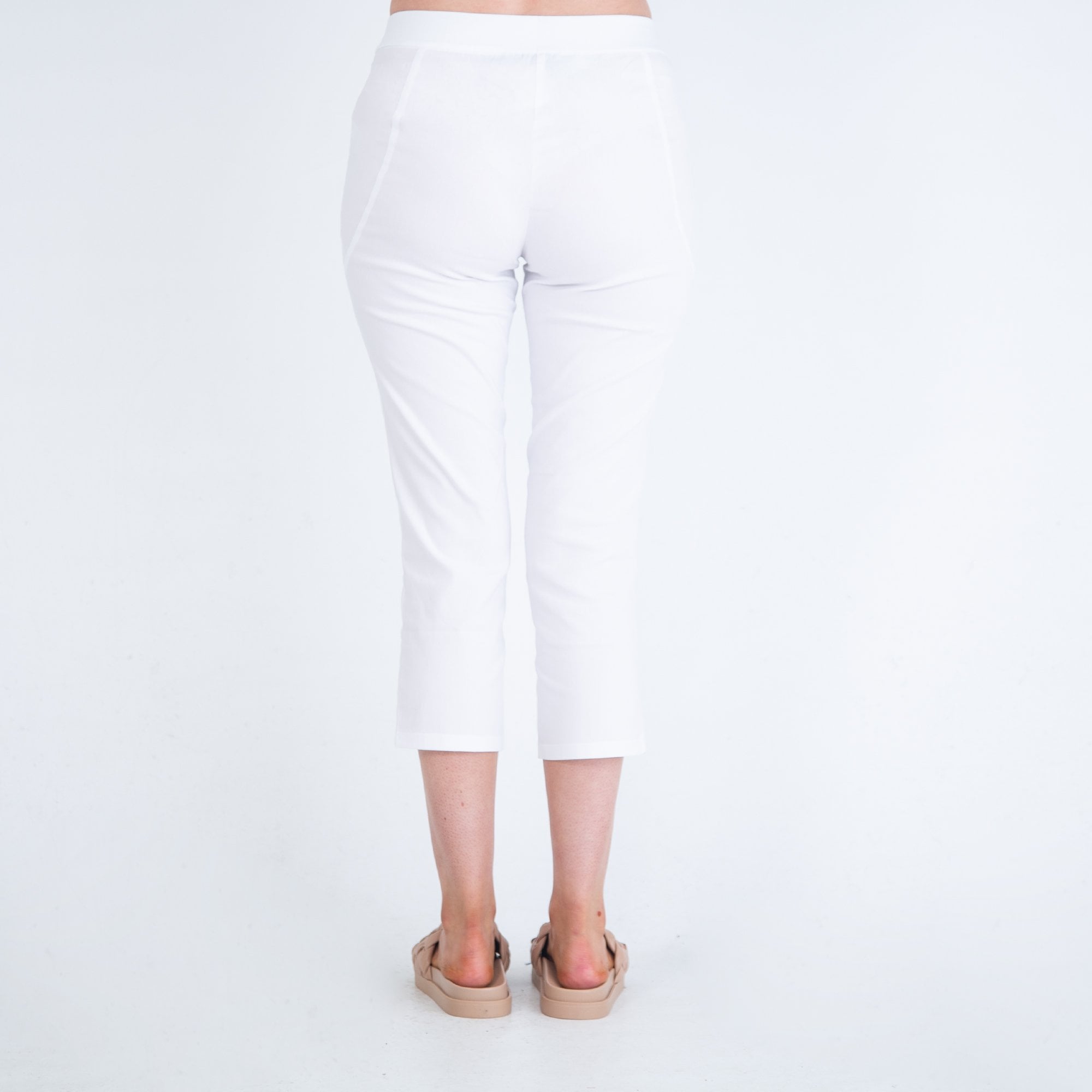 Simclan Pull On Poplin Cropped Stretch Trouser White