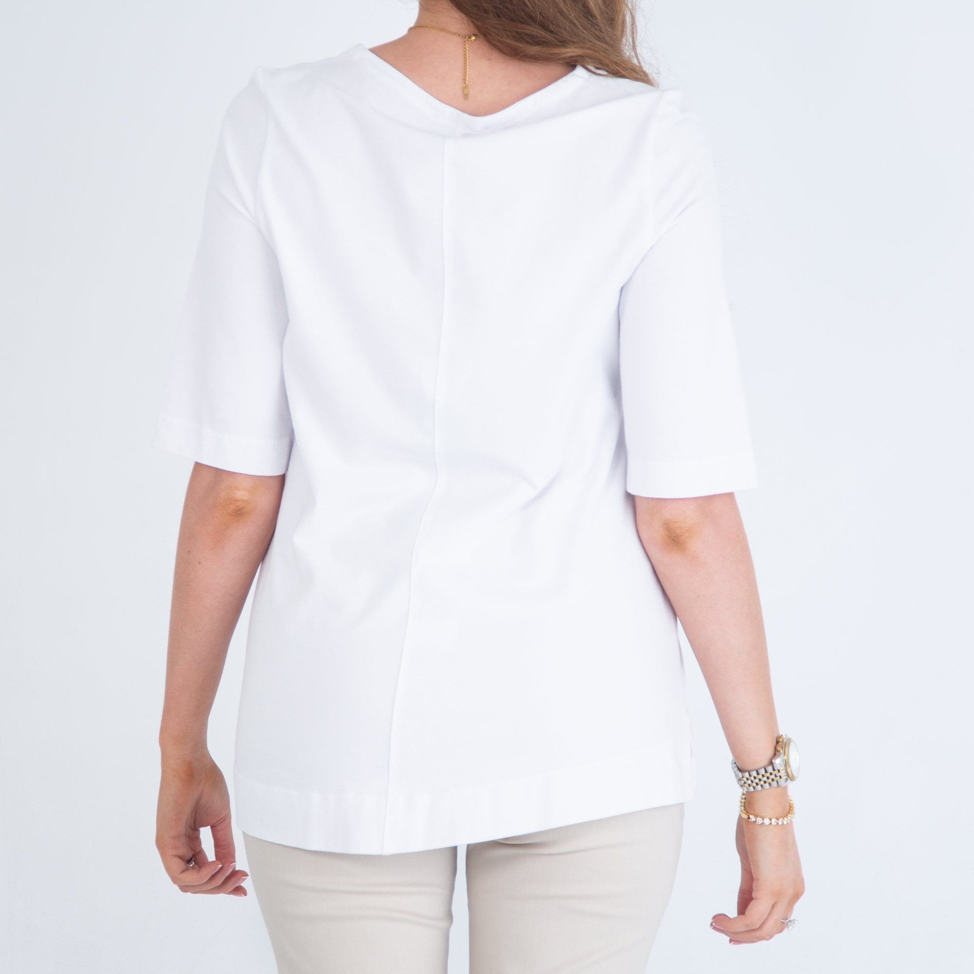 Vetono V Neck Cotton Jersey T Shirt With Front Seam White