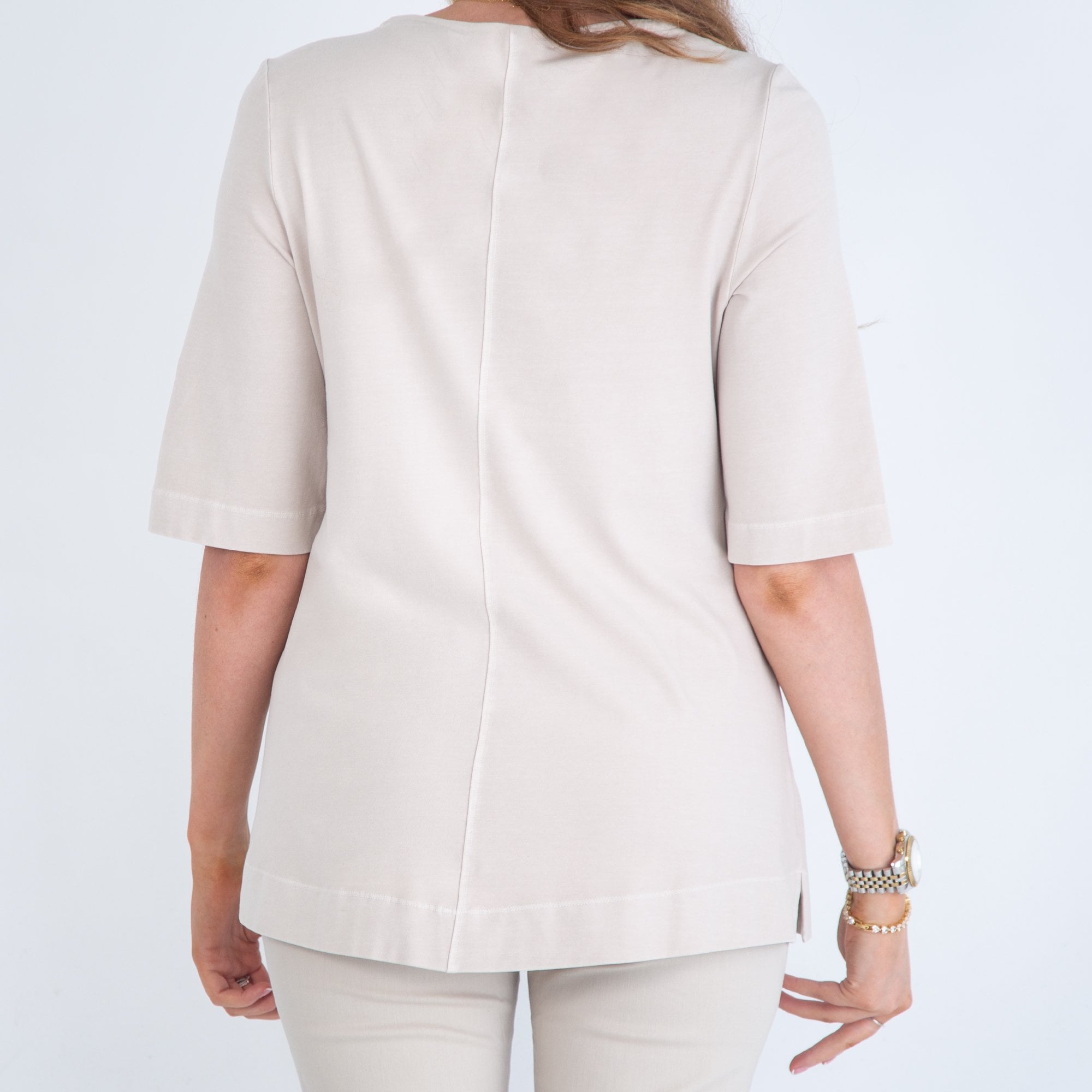 Vetono V Neck Cotton Jersey T Shirt With Front Seam Sand