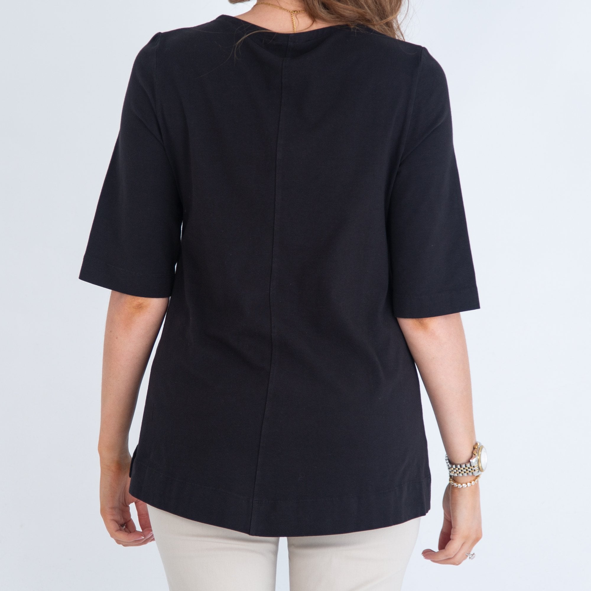 Vetono V Neck Cotton Jersey T Shirt With Front Seam Black