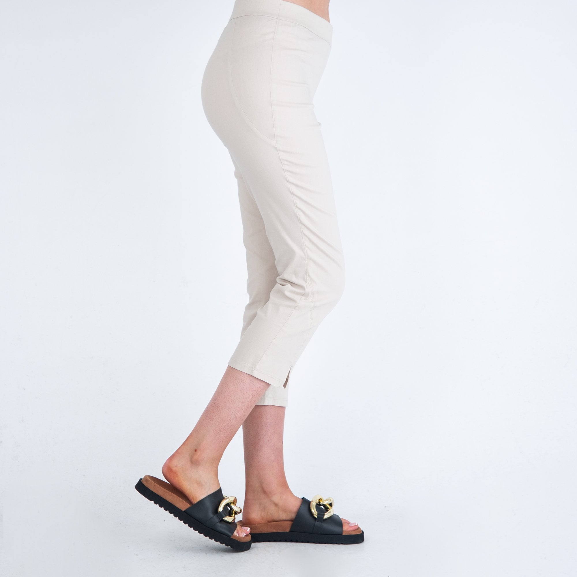 Simclan Pull On Poplin Cropped Stretch Trouser Beige 141