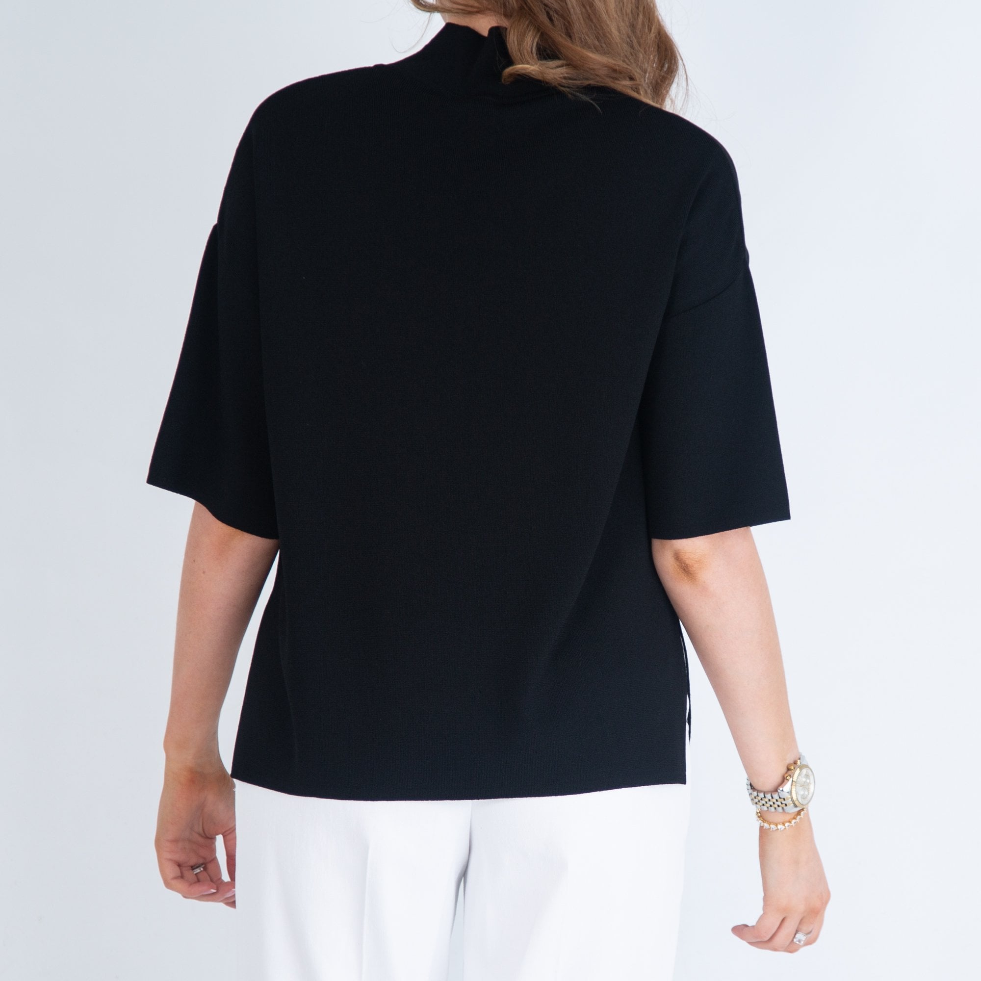 Riani High Neck Short Sleeve Boxy Knit Jumper Black