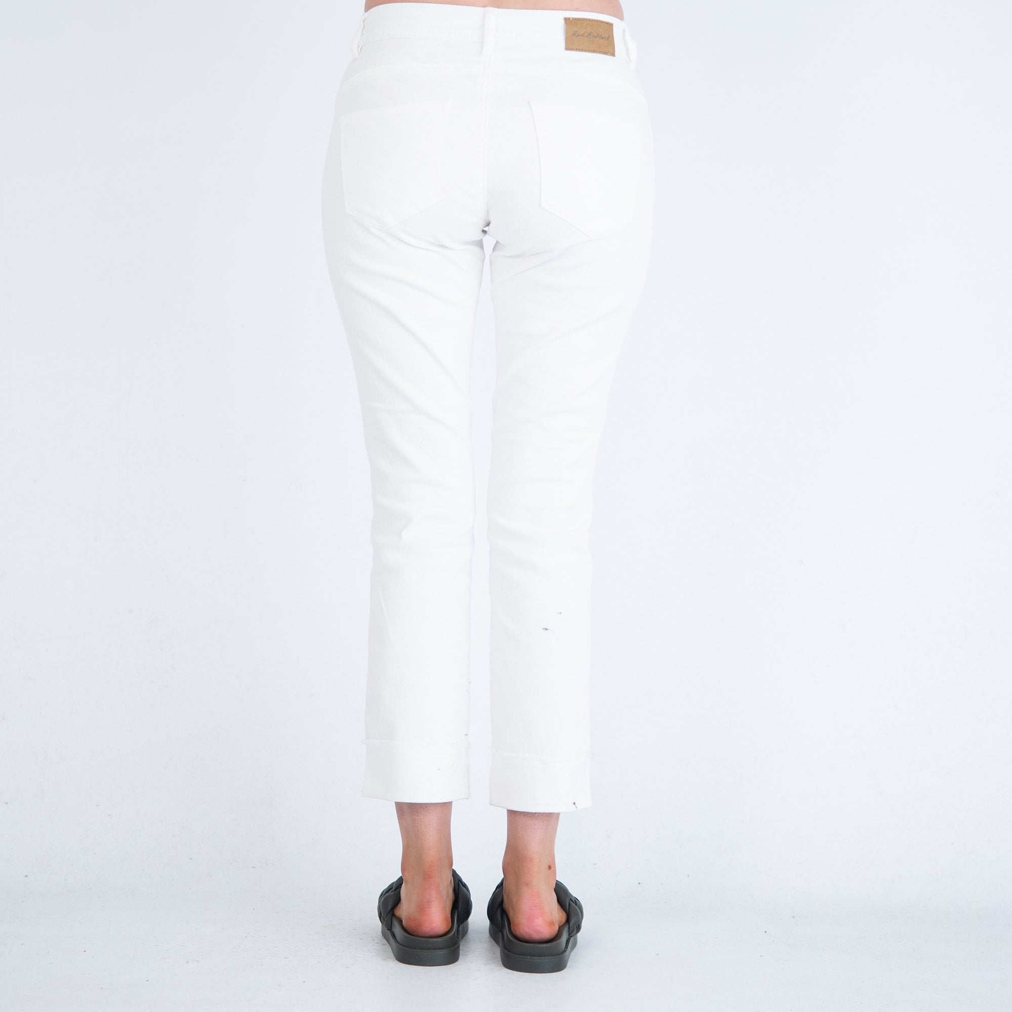 Red Button Lulu Slim Fit Denim Jean With Turn Up Raw Hem White