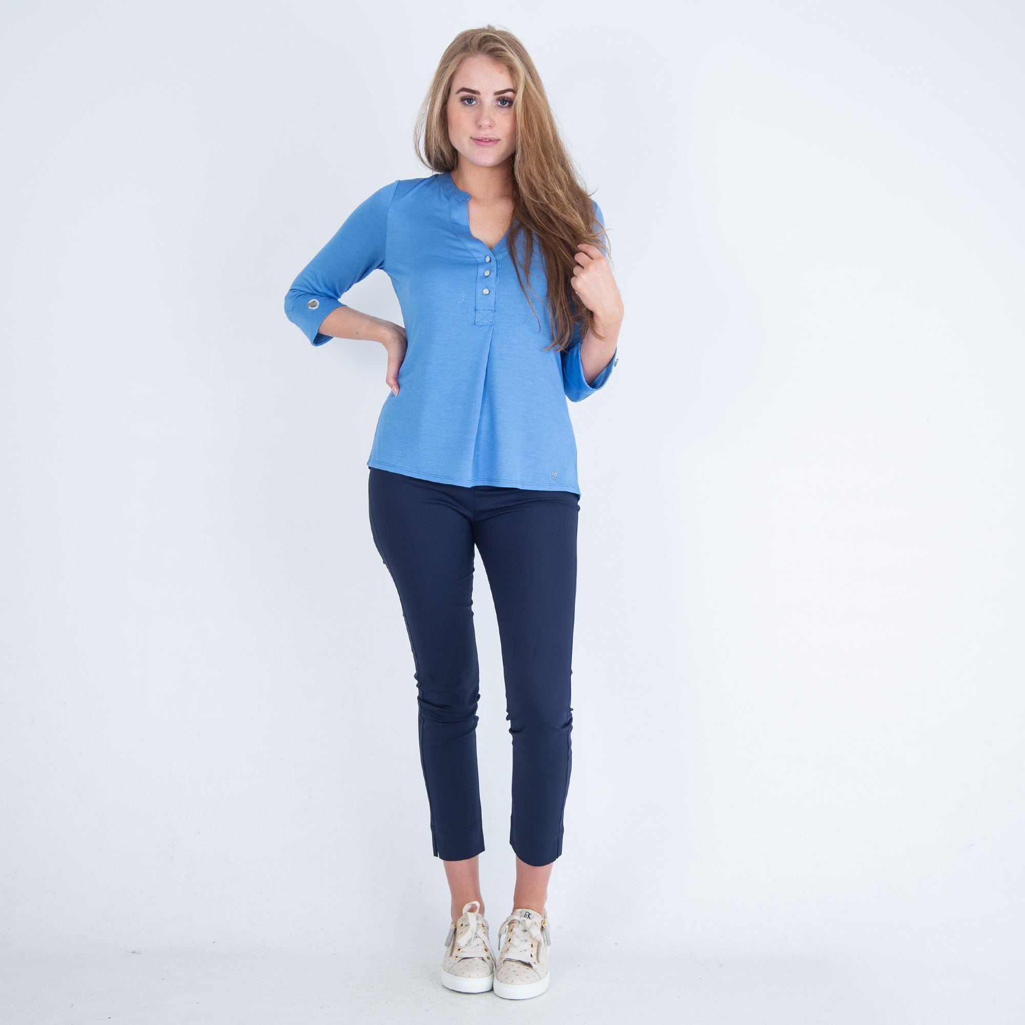 Marble Fashions Skinny Pull On Split Hem Trouser Navy