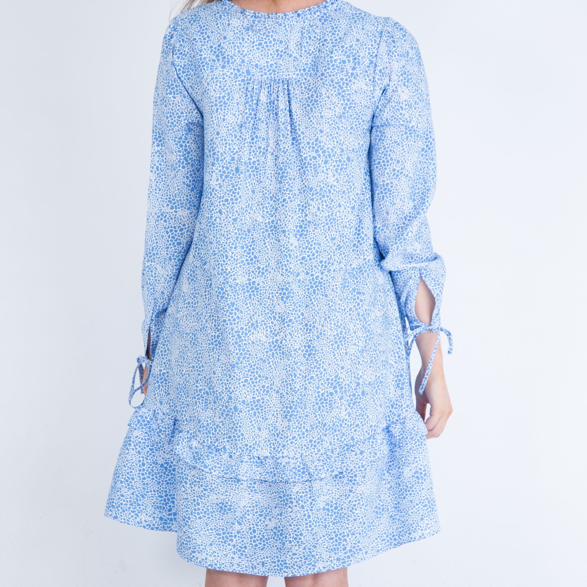 Scotch & Soda Pebble Print Frill Neck Dress With Tiered Hem Blue/white