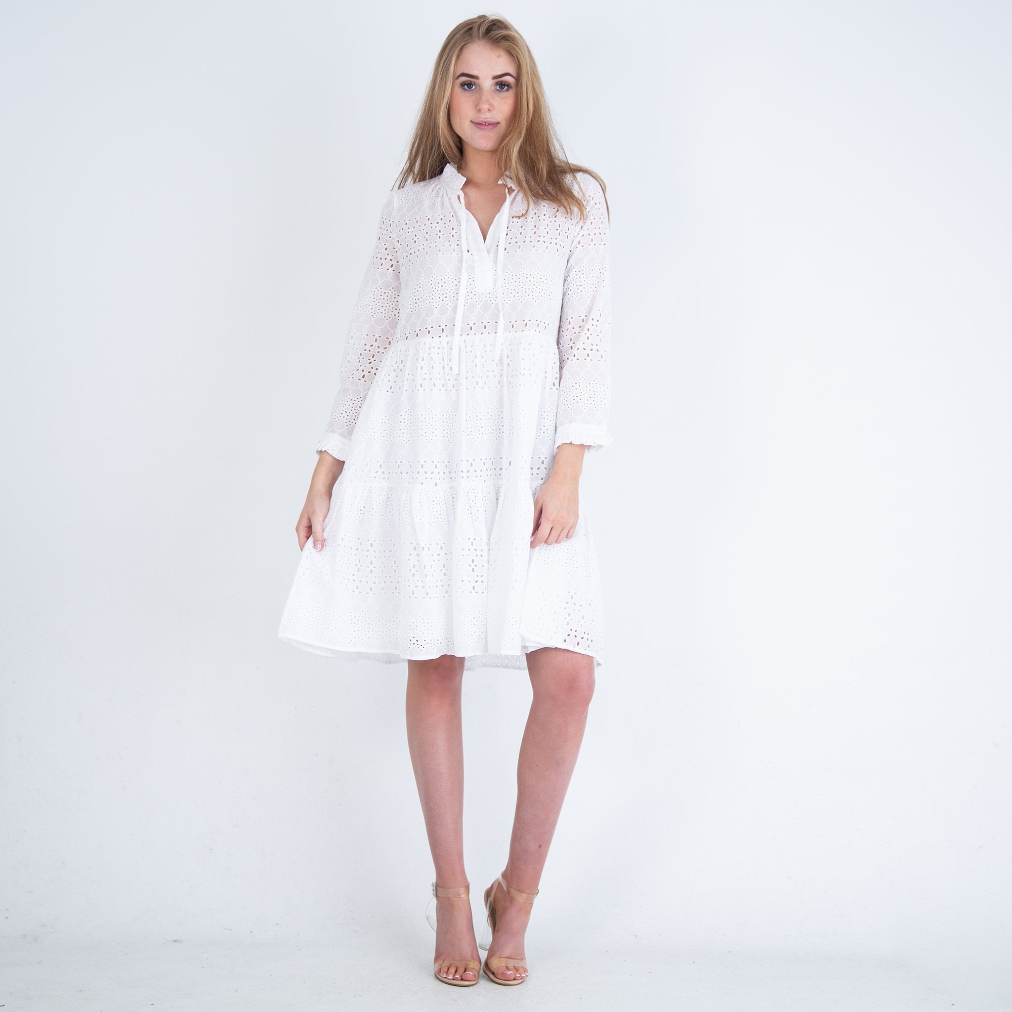 0039 Italy Milly Long Sleeve Lace Cutwork Tiered Dress White SisterOnlinestore 0039 Italy Milly Long Sleeve Lace Cutwork Tiered Dress White SisterOnlinestore