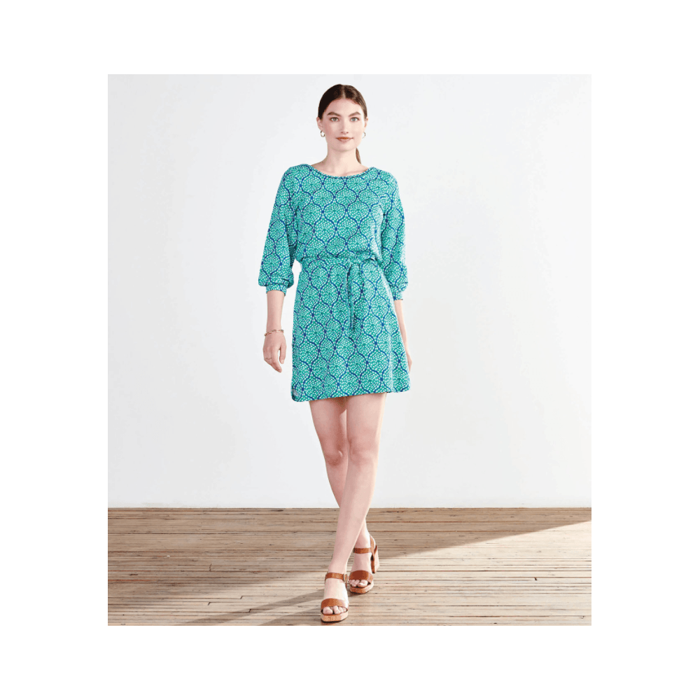 Hatley Leah Abstract Print Cotton Dress With Optional Belt Green/blue