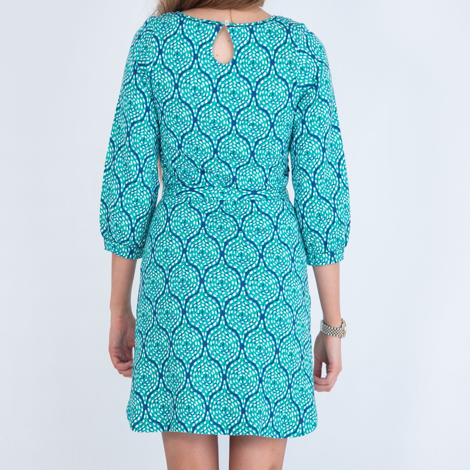 Hatley Leah Abstract Print Cotton Dress With Optional Belt Green/blue