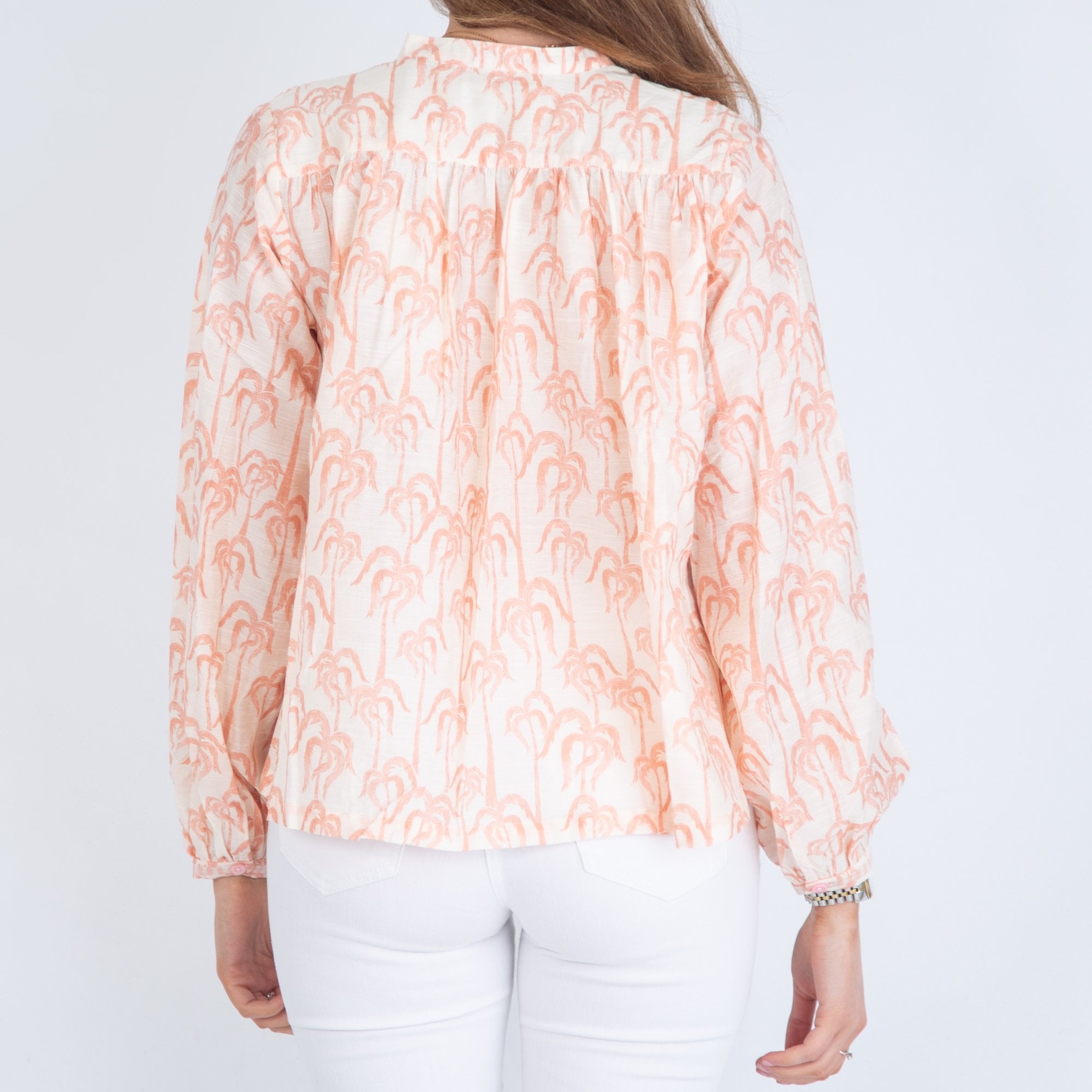 Scotch & Soda Palm Tree Print Boxy Nehru Collar Blouse Cream/peach