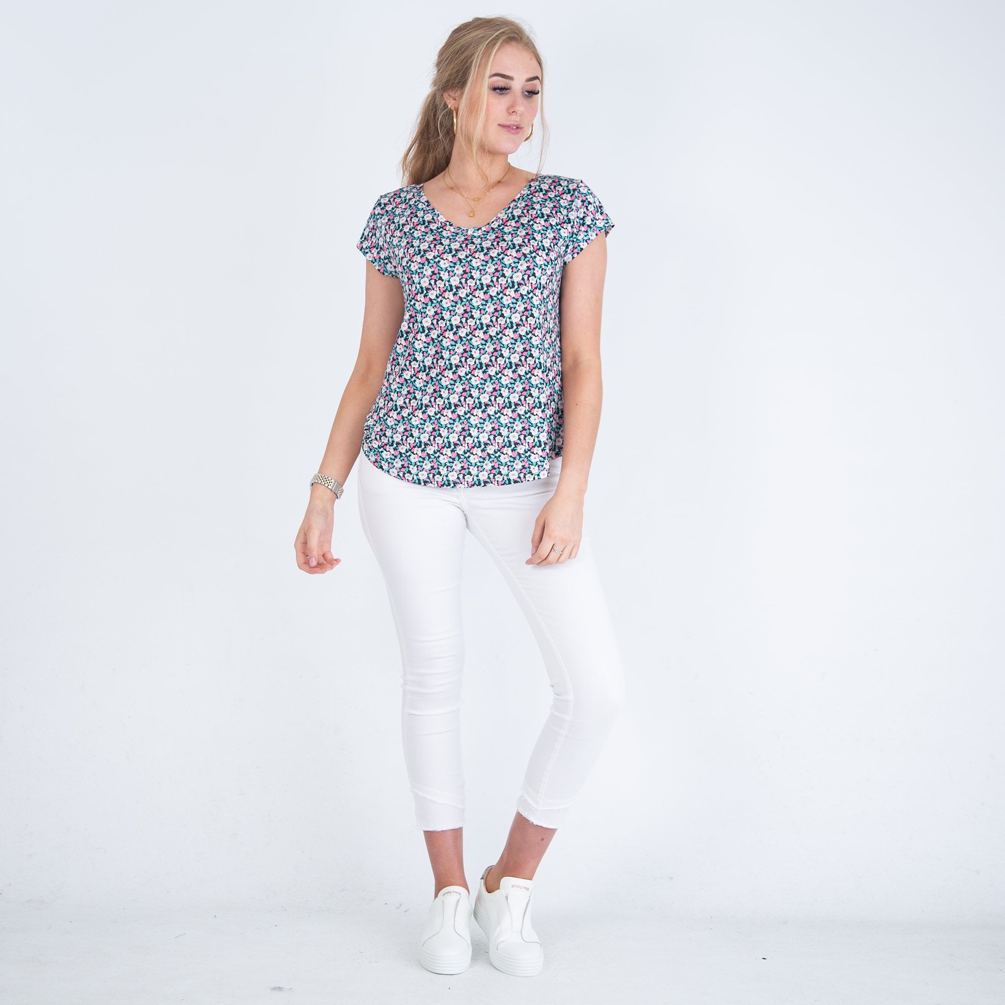 Tinta Style Debie/D Floral Print V Neck Top Black Multi