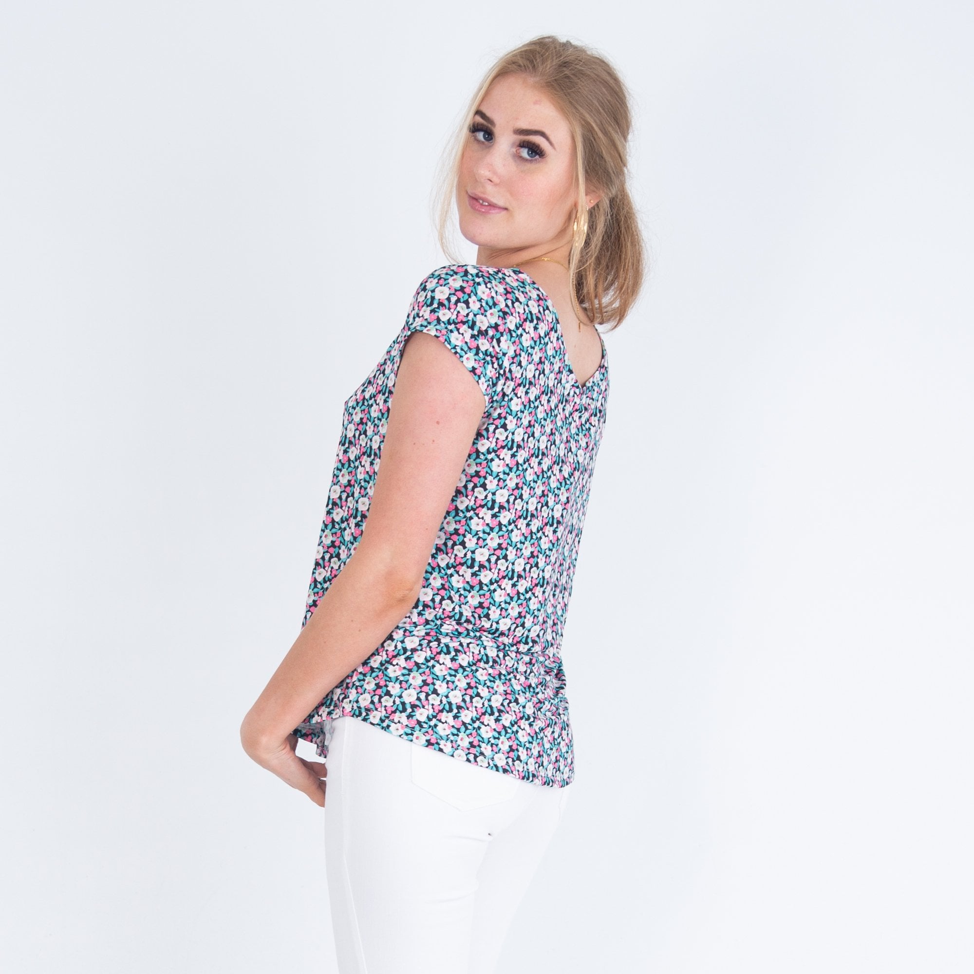 Tinta Style Debie/D Floral Print V Neck Top Black Multi