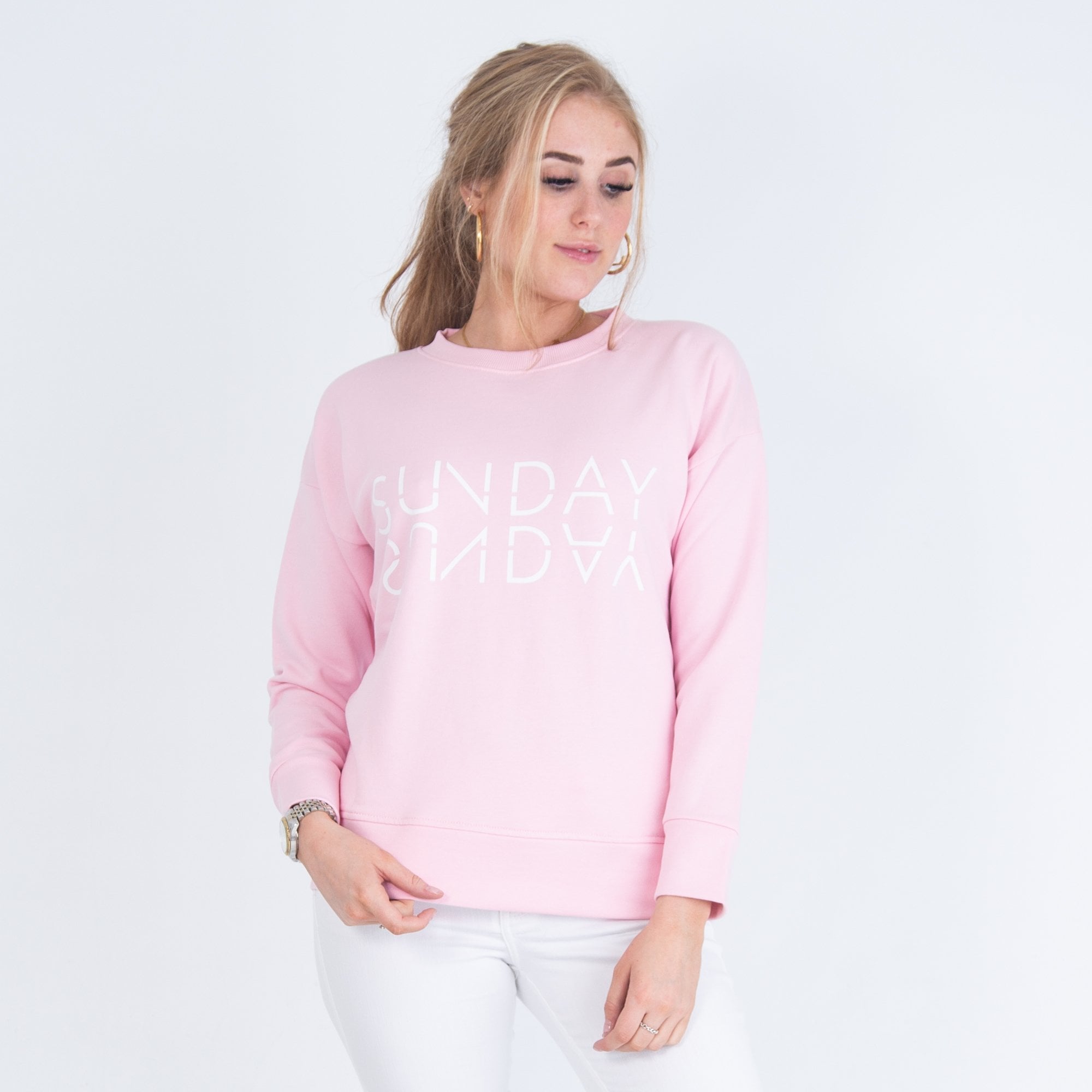 Sunday Round Neck Sweatshirt Pink