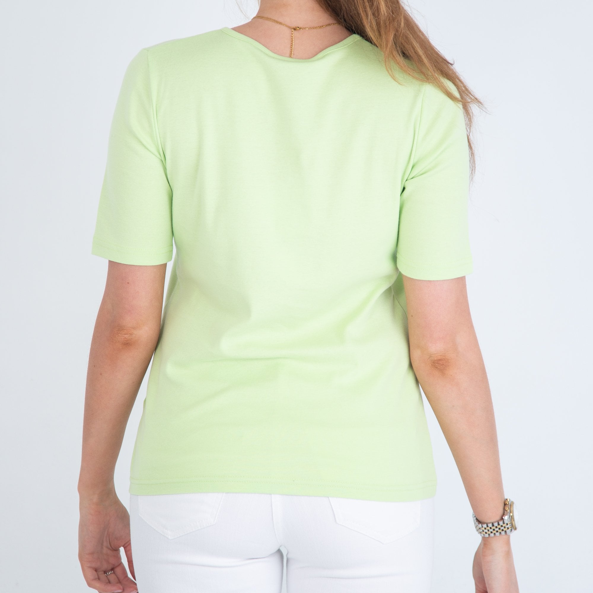 Sunday Split Neck Diamonte Trim T Shirt Lime