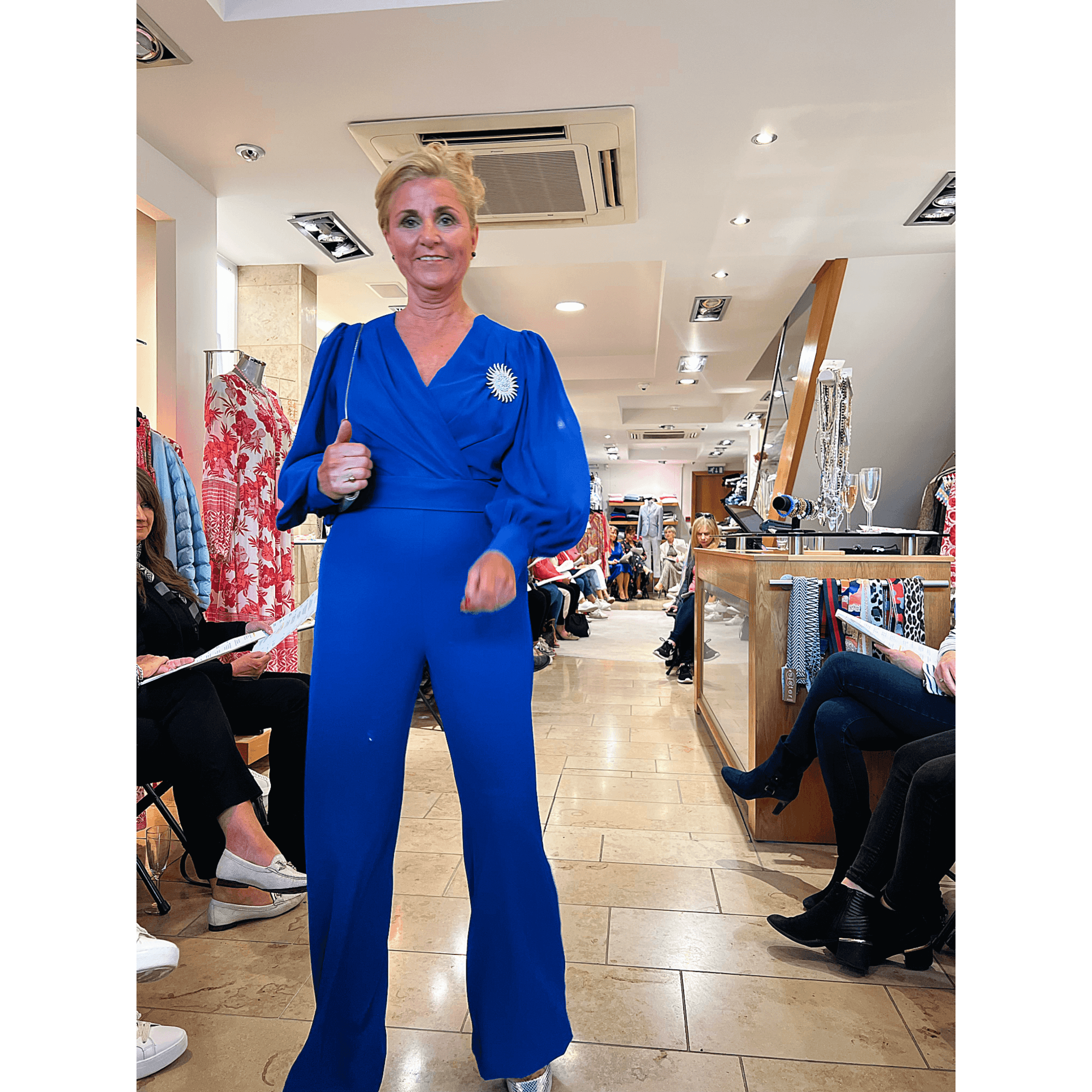 Bariloche Azafran V Neck Wide Leg Chiffon Jumpsuit Cobalt