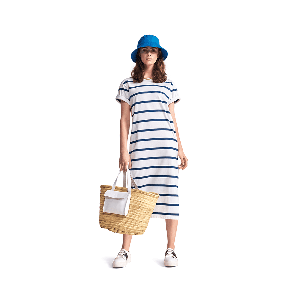 Riani Short Sleeve Long Stripe Jersey Dress White/navy