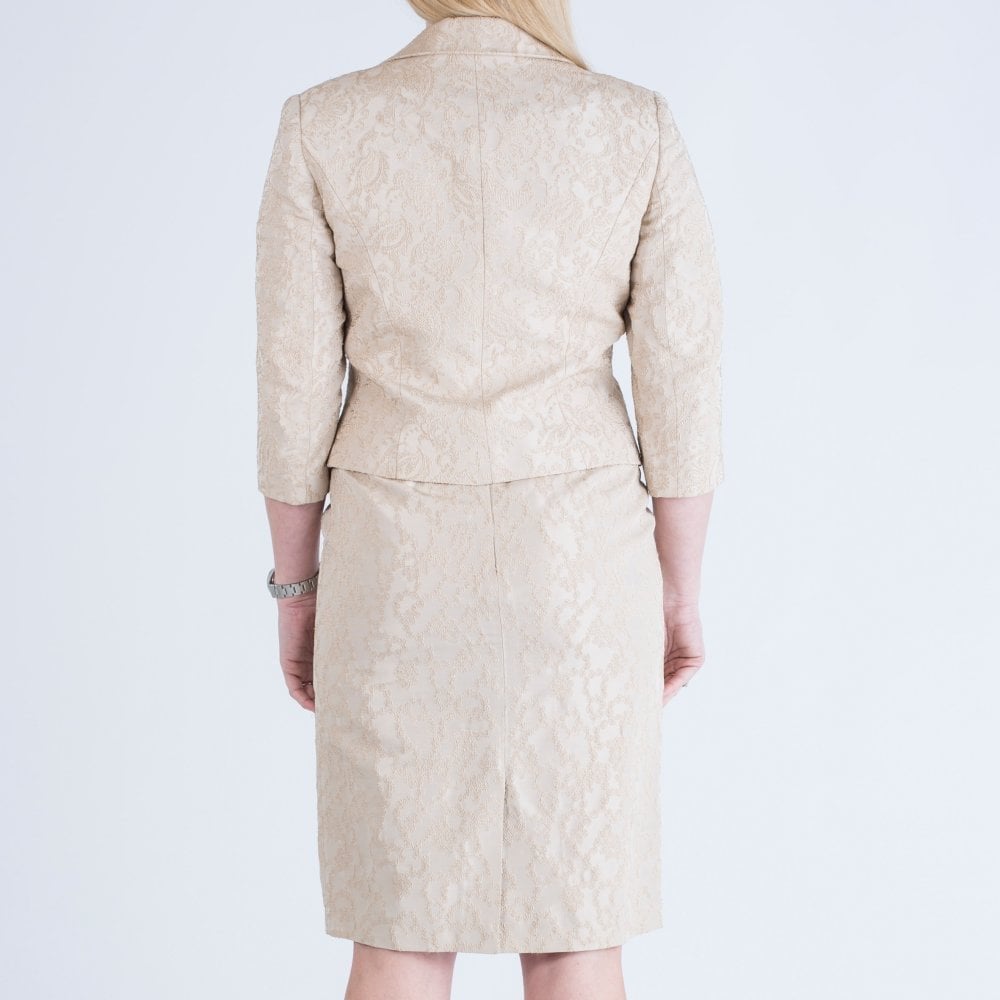 John Charles Cap Sleeve Embroidered Dress With Jacket Gold