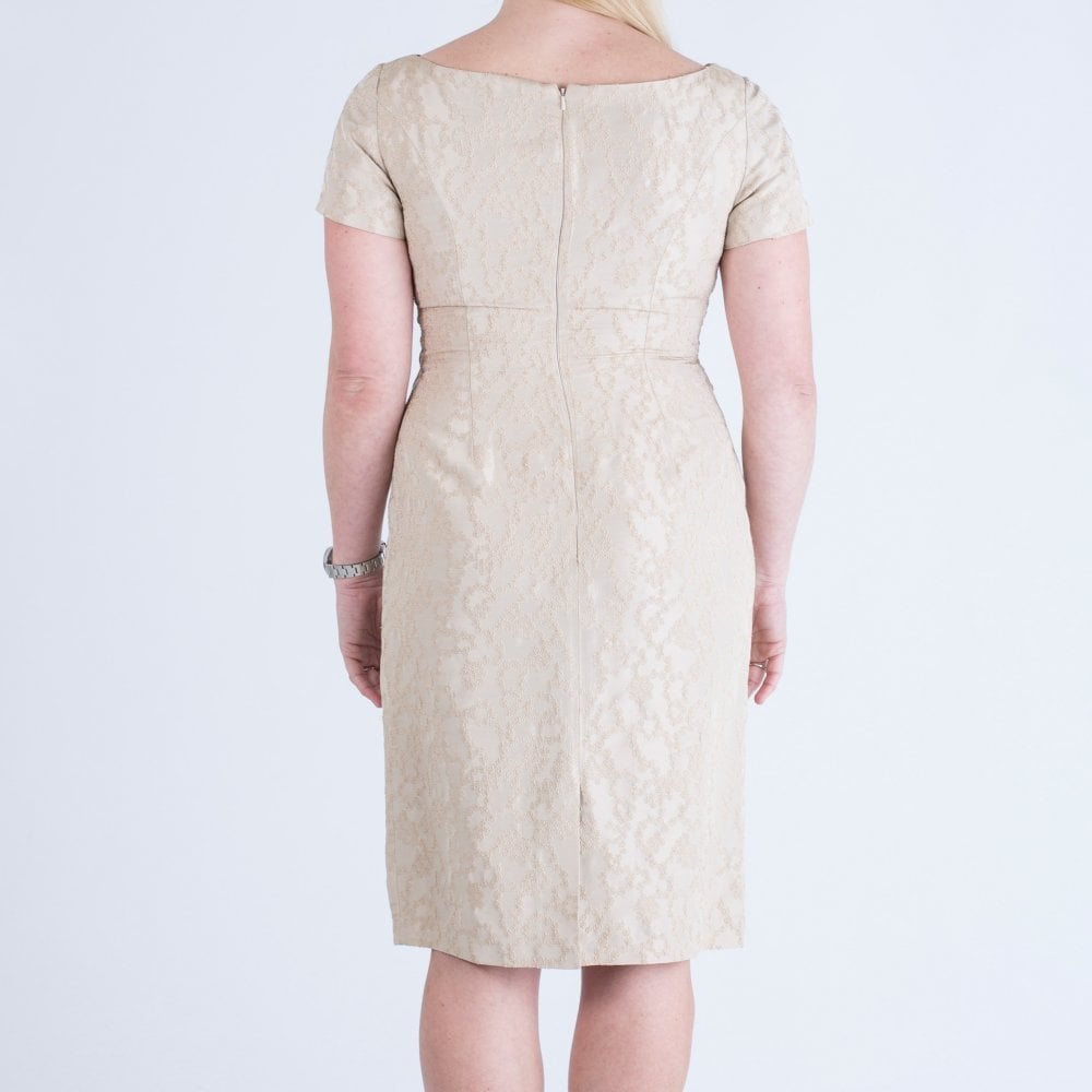 John Charles Cap Sleeve Embroidered Dress With Jacket Gold