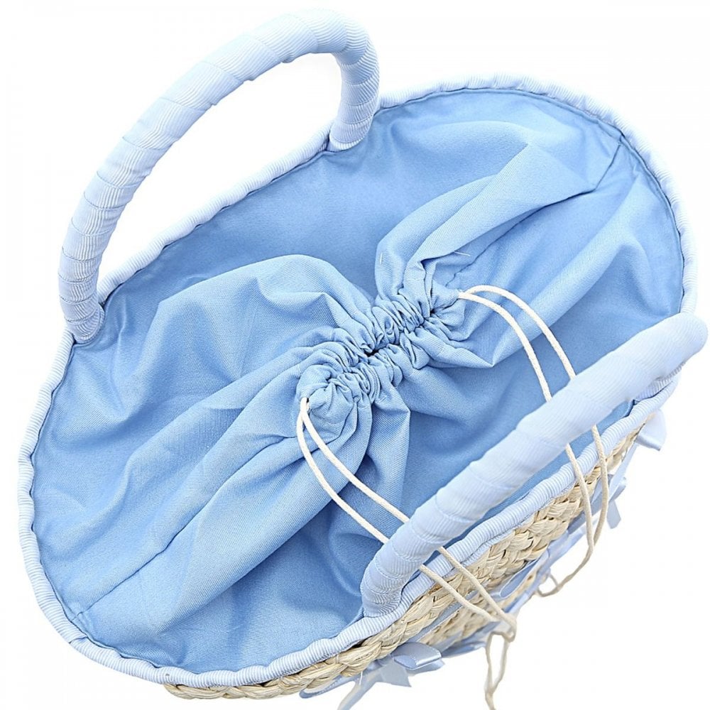 Sister PAC Straw Handbag With Blue Ribbon Natural/baby Blue