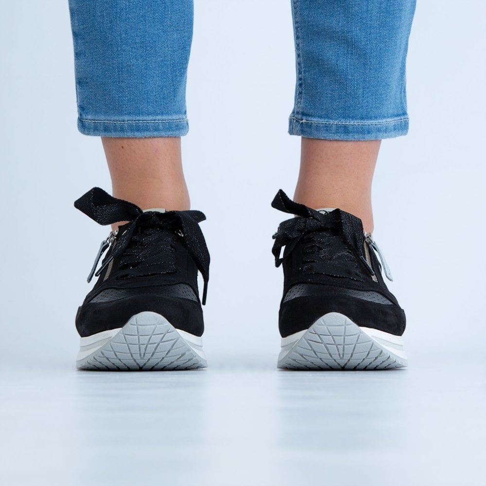 Dl Sport Ribbon Lace Up Suede Trainer With Side Zip Black