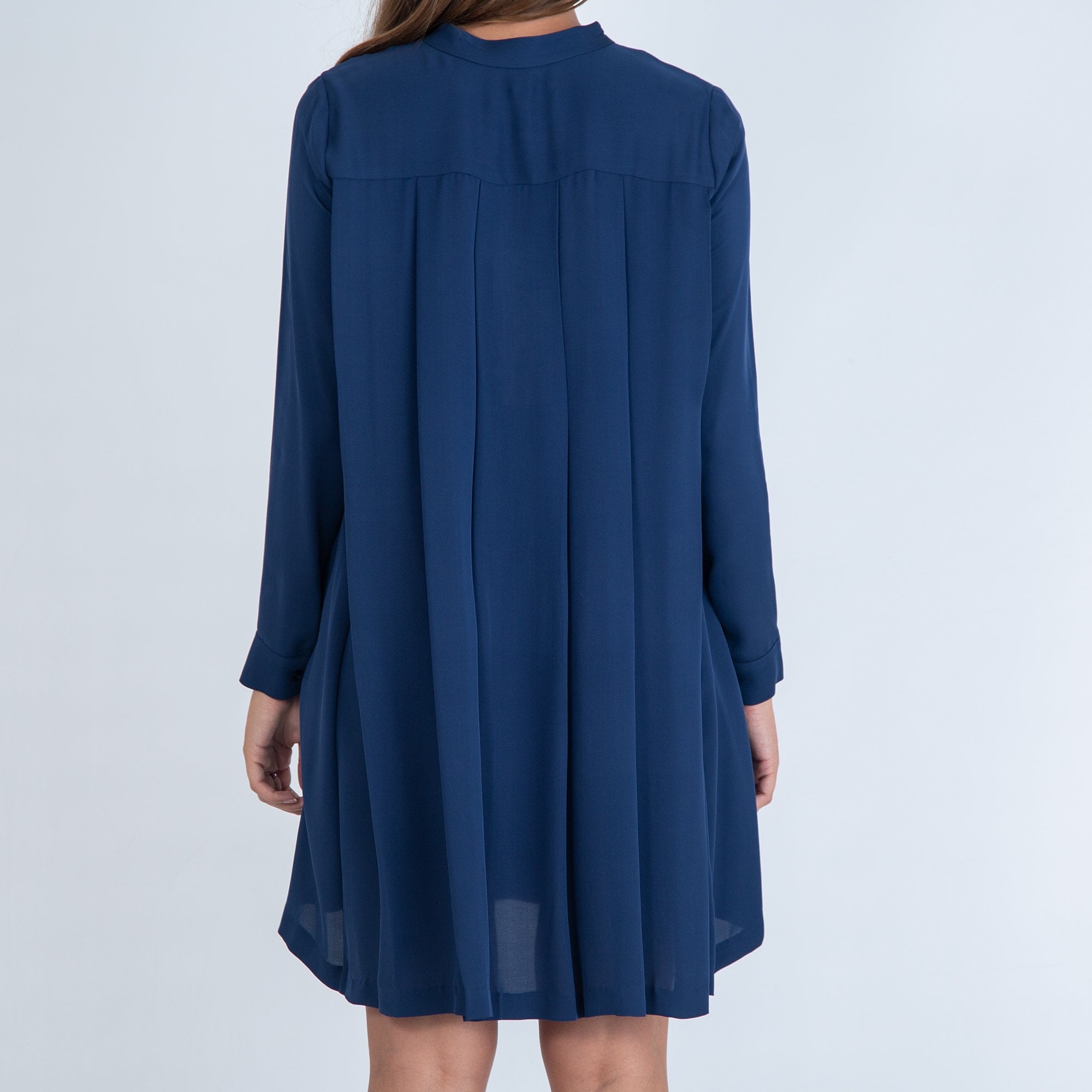 Michael Kors Patch Pocket Nero Collar Silk Belted Dress Navy