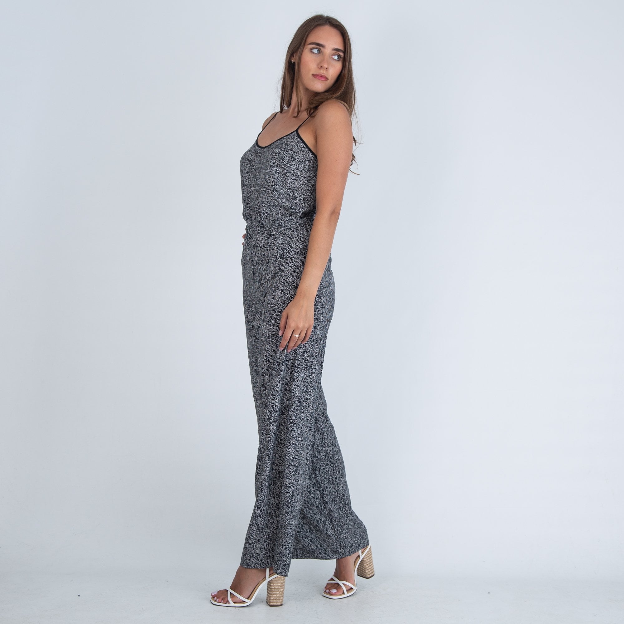 Michael Kors Spaghetti Strap Wide Leg Giraffe Print Jumpsuit Black/White