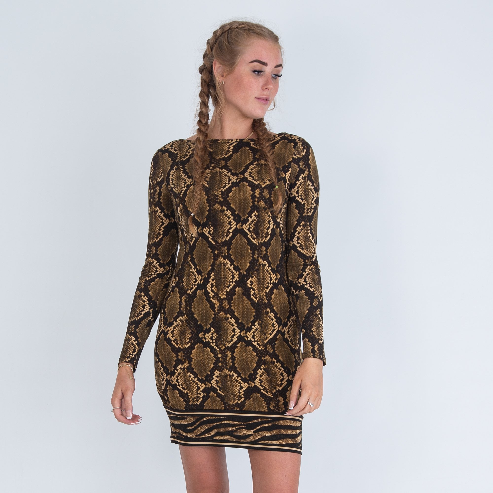 Michael Kors Python Print Contrast Hem Tunic Dress Green/Brown