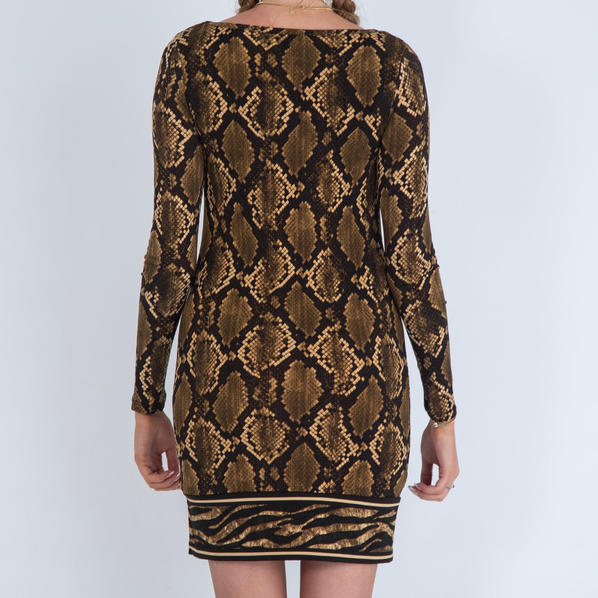 Michael Kors Python Print Contrast Hem Tunic Dress Green/Brown