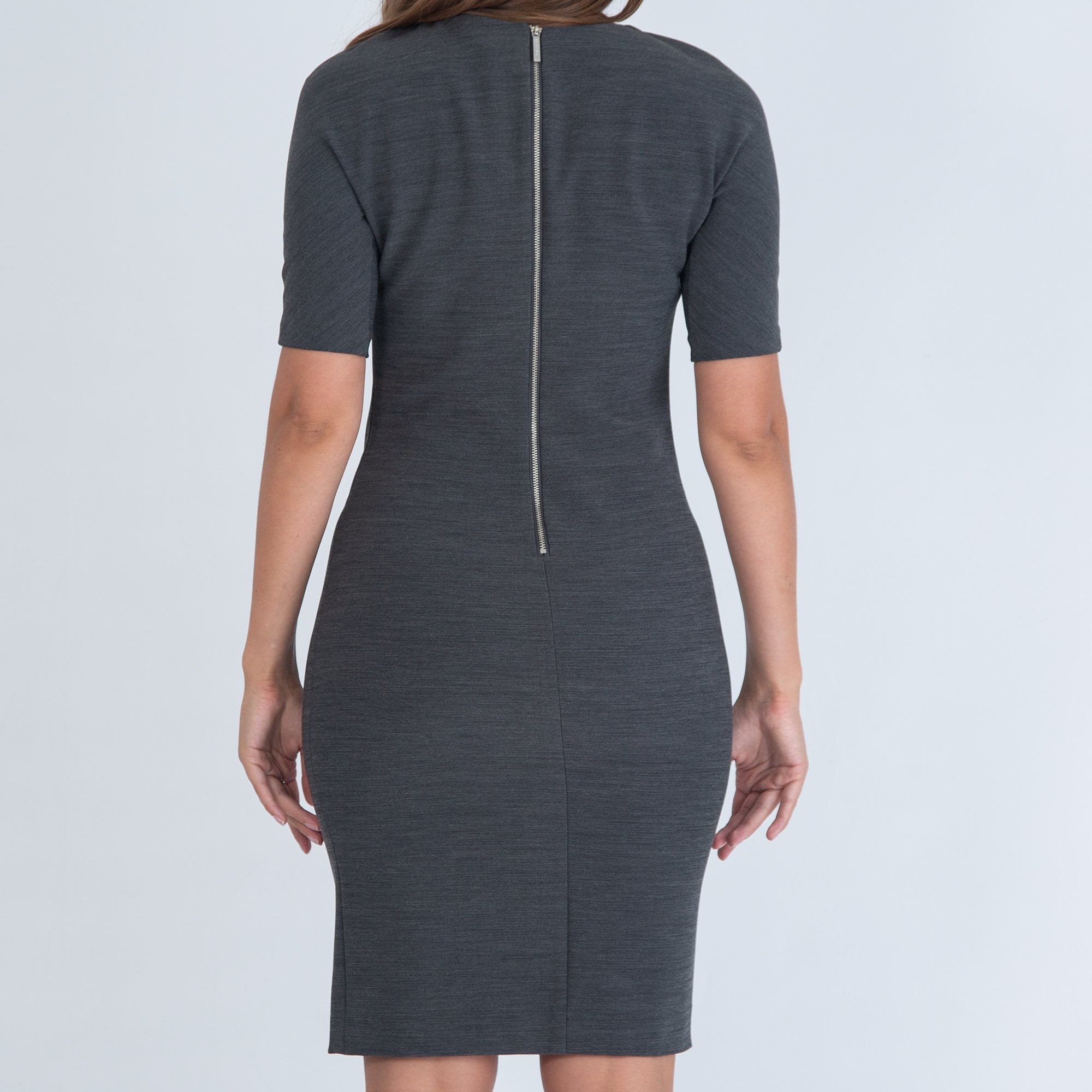 Michael Kors Short Sleeve Fitted Dress With Exposed Back Zip Grey