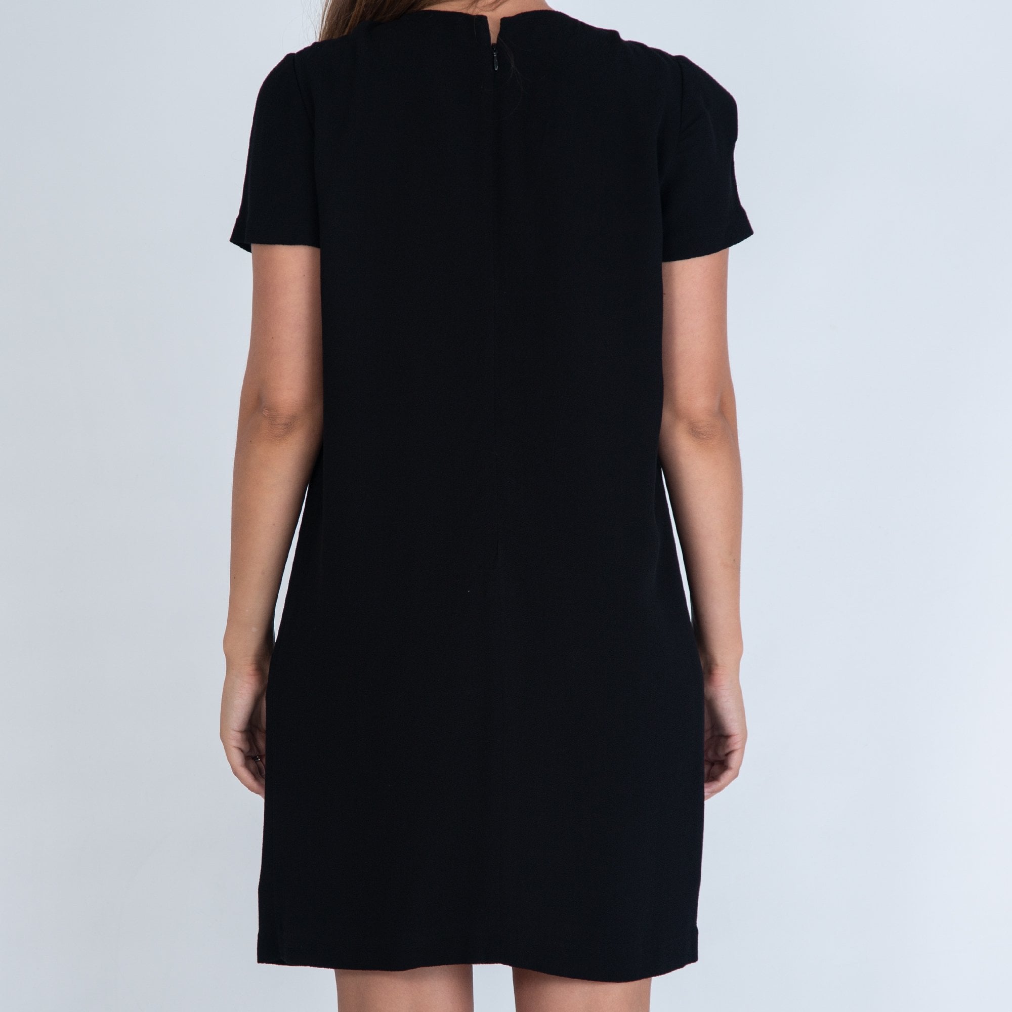 Michael Kors Short Sleeve Pleat Front Metal Neck Detail Dress Black