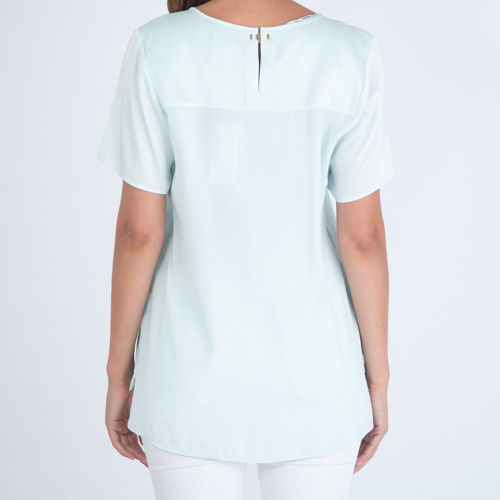 Hugo Boss Black Imarice Silk Dip Back Round Neck Top Mint