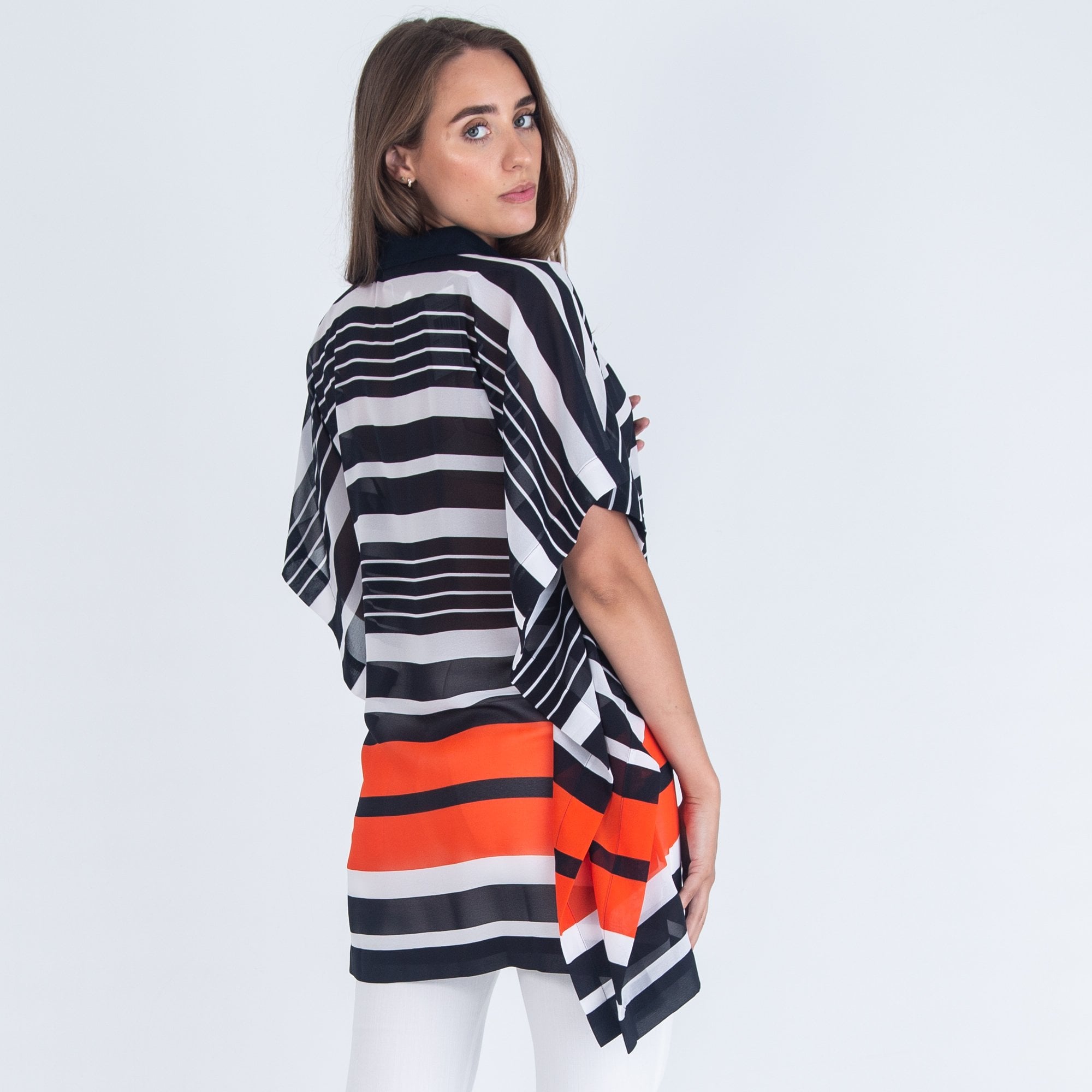 Michael Kors Oversized Stripe Silk Shirt Navy